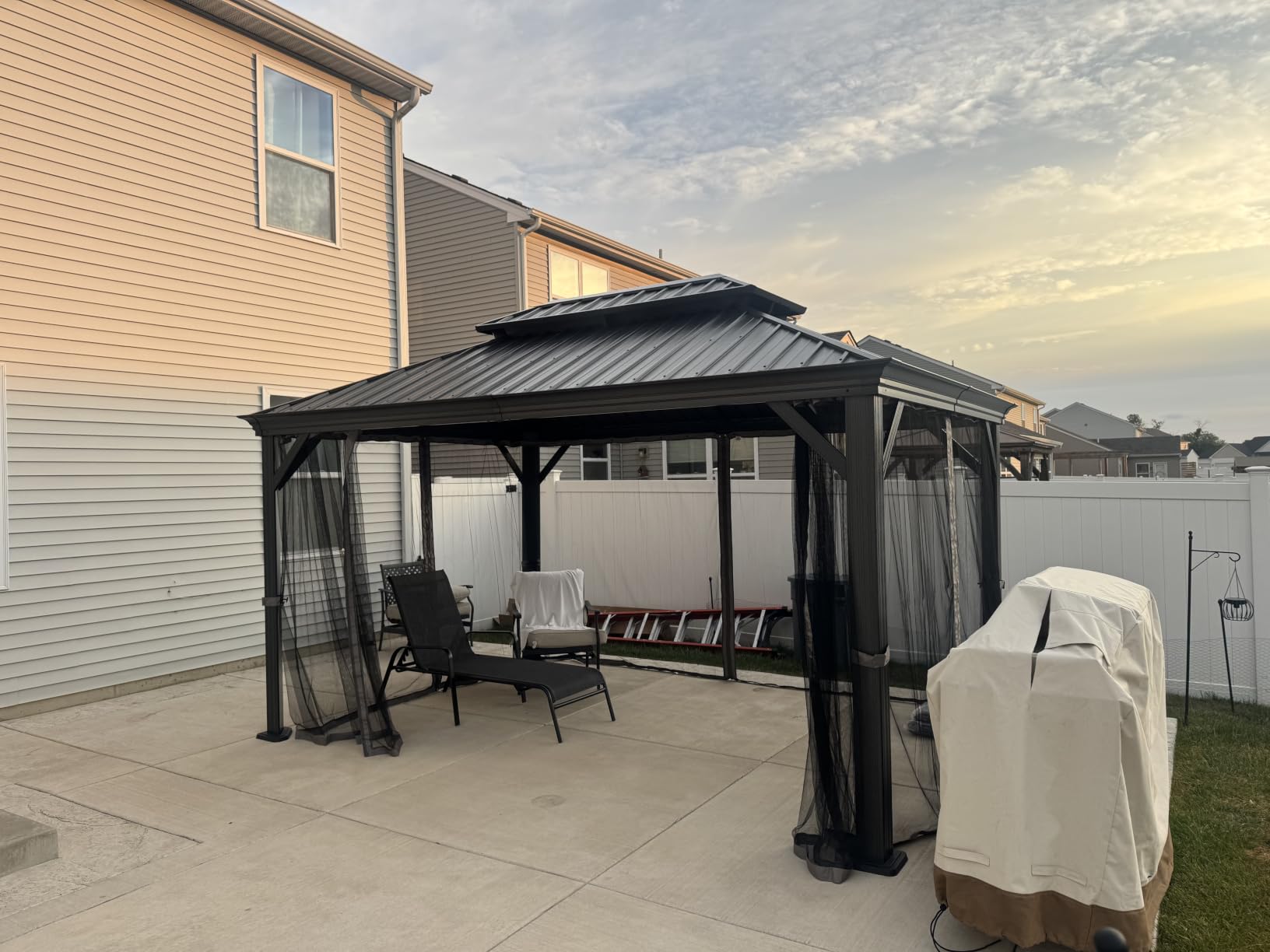 Kozyard Alexander 10' x 12' Hardtop Gazebo, Aluminum Frame with Galvanized Steel Double Roof, Outdoor Permanent Pavilion with Curtains and Netting for Patio, Backyard, Deck, Lawn (Gray) customer photo 2