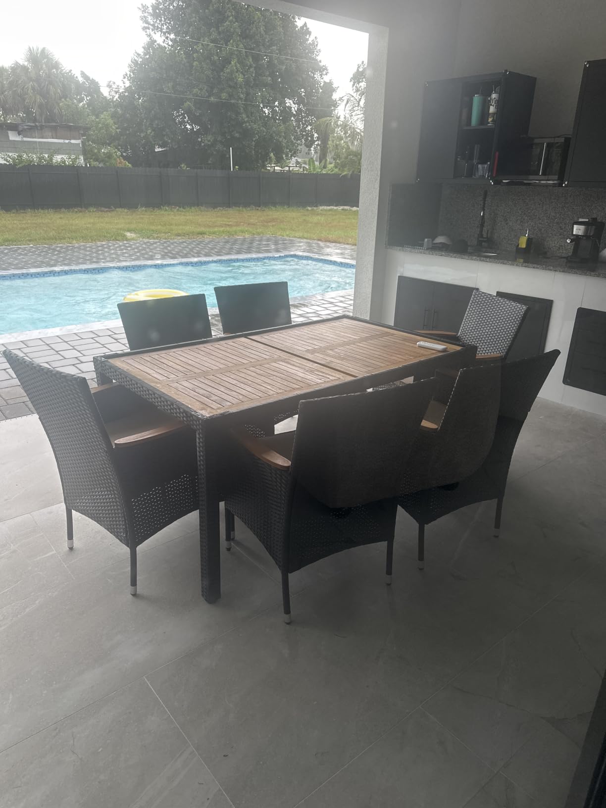 Devoko 7 PCS Acacia Wood Patio Dining Set, Black Rattan | Outdoor Patio Furniture Set, Patio Dining Table Set for 6, Patio Table and Chairs Set For Garden Backyard Pool Side customer photo 2