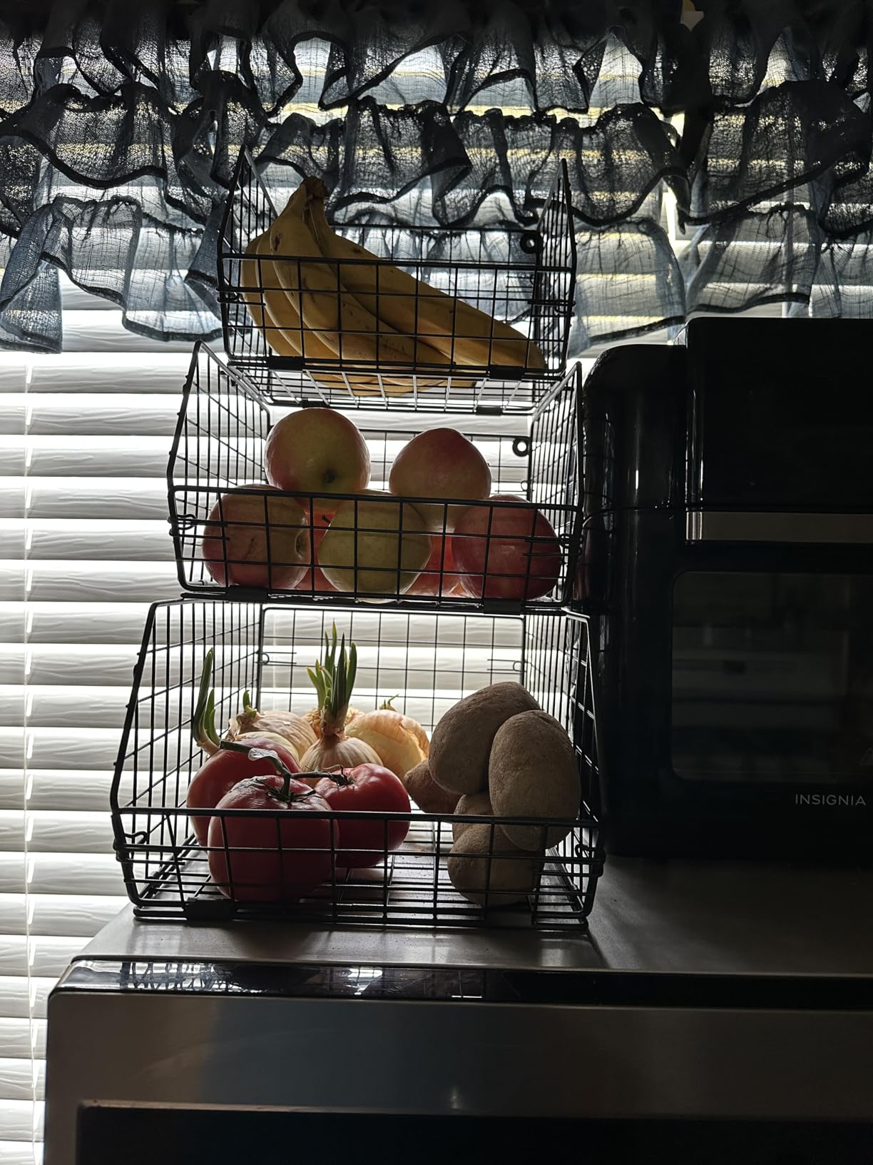 3-Tier Stackable Wire Baskets, Fruit and Vegetable Storage for Counter | Wall-Mount Potato and Onion Storage Bin, Metal Produce Basket, Kitchen Pantry Organizer and Storage on Cabinet for Snack/Can customer photo 1
