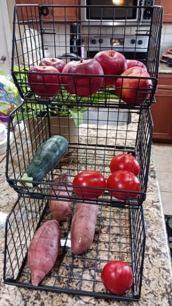 3-Tier Stackable Wire Baskets, Fruit and Vegetable Storage for Counter | Wall-Mount Potato and Onion Storage Bin, Metal Produce Basket, Kitchen Pantry Organizer and Storage on Cabinet for Snack/Can customer photo 2