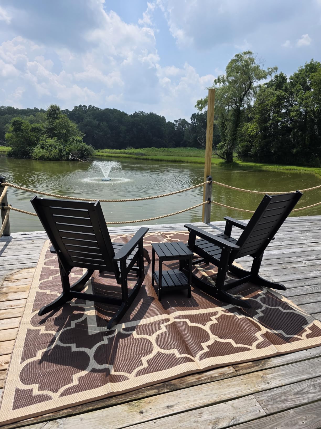 GREENVINES Oversized Outdoor Rocking Chairs Set of 2, HDPE Rocker, Black | 21.7 Wide Seat | All Weather | Plastic Porch Chair | High Ladder Back | Big & Tall | Heavy Duty | for Patio Balcony Deck customer photo 1