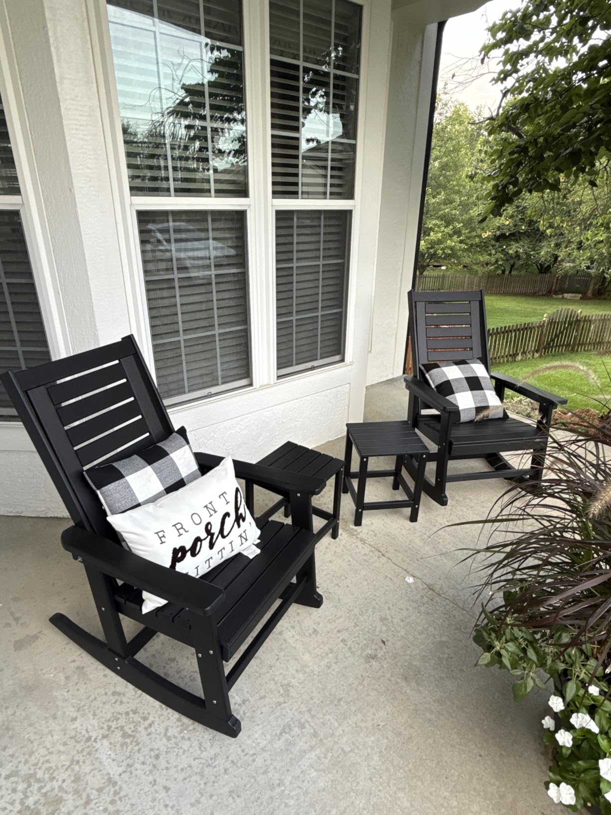 GREENVINES Oversized Outdoor Rocking Chairs Set of 2, HDPE Rocker, Black | 21.7 Wide Seat | All Weather | Plastic Porch Chair | High Ladder Back | Big & Tall | Heavy Duty | for Patio Balcony Deck customer photo 2