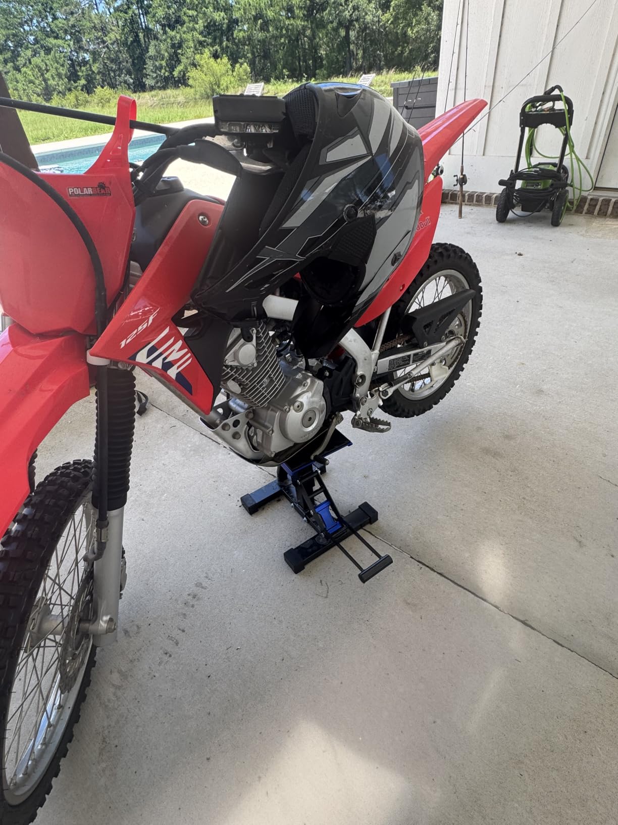 POLARBEAR Aluminum Adjustable Dirt Bike Stand Motorcycle Hoist Lift (Blue) | Hydraulic, 1200lbs Capacity, 10.6