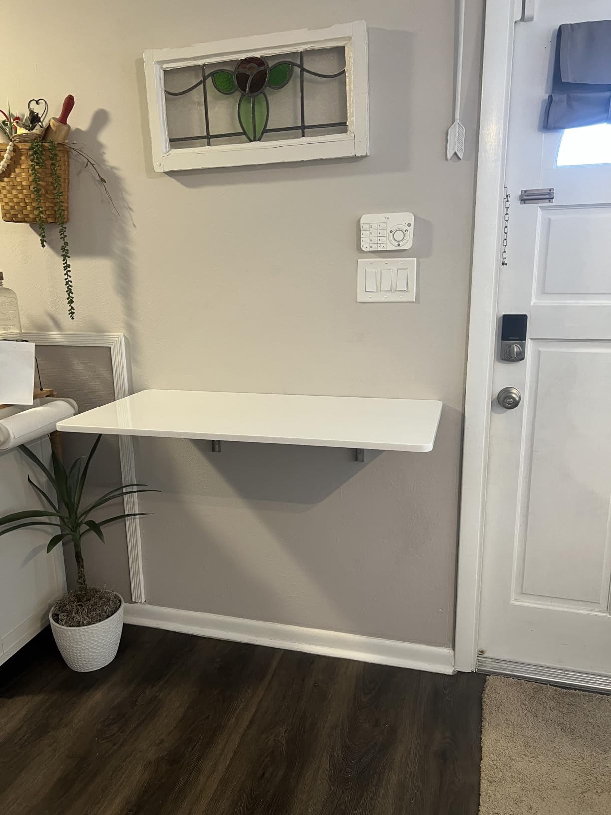 Wall Mounted Folding Table,White Floating Desk for Small Spaces,Stainless Steel Bracket Laundry Folding Table,Wall Folding Desk,Home Bars and Dining Establishments(100x50cm/39.4