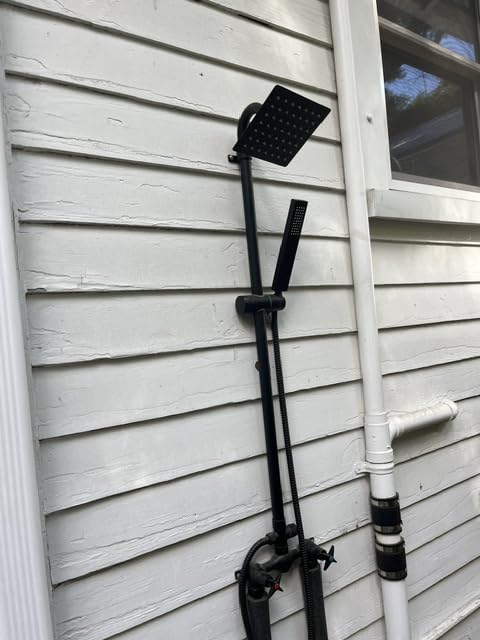 Aolemi Outdoor Shower Kit with Handheld, Round Rain Shower, Matte Black | 2-Handle Hot and Cold Control, Adjustable Height, 6-Inch Center Valve, 59-Inch Hose, Winter Drainage Outdoor Shower Fixtures customer photo 1