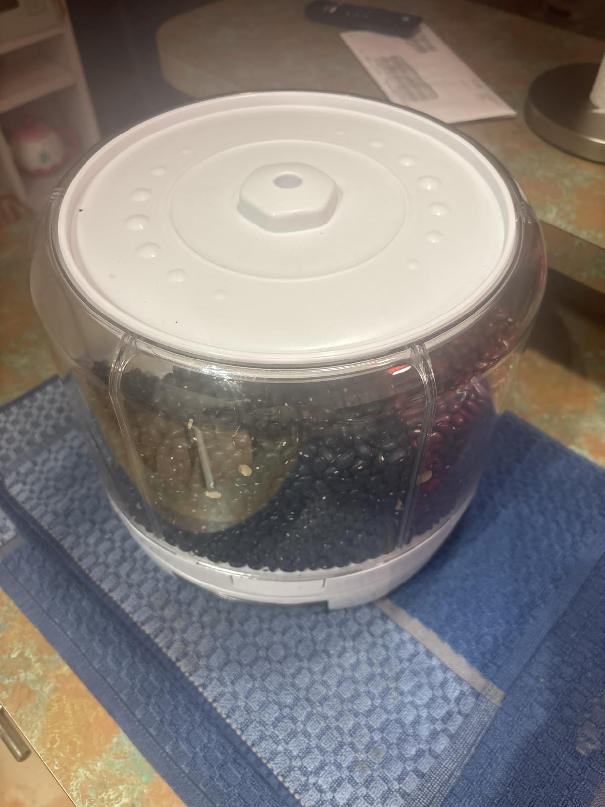 XIYAO 20Lbs Grain dispenser 360 Degree Rotating Rice Dispenser 6 Grids Transparent Rotatable Cereal Storage Container with Sealed lid for Dry Food Beans Peanut Barley Millet Seeds customer photo 1