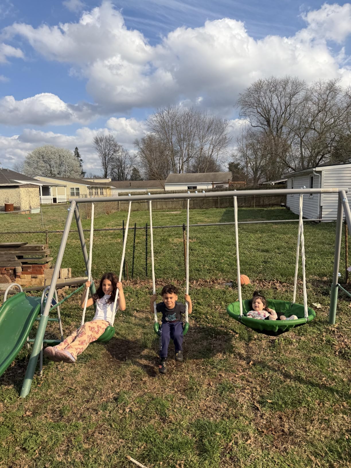 Sportspower Northridge Metal Swing Set, 500 lb Capacity, 3in Saucer, 2 Blow-Molded Swings, on 5ft Slide, Durable 6ft Frame, Outdoor Backyard Playset for Kids Aged 3-8 customer photo 1