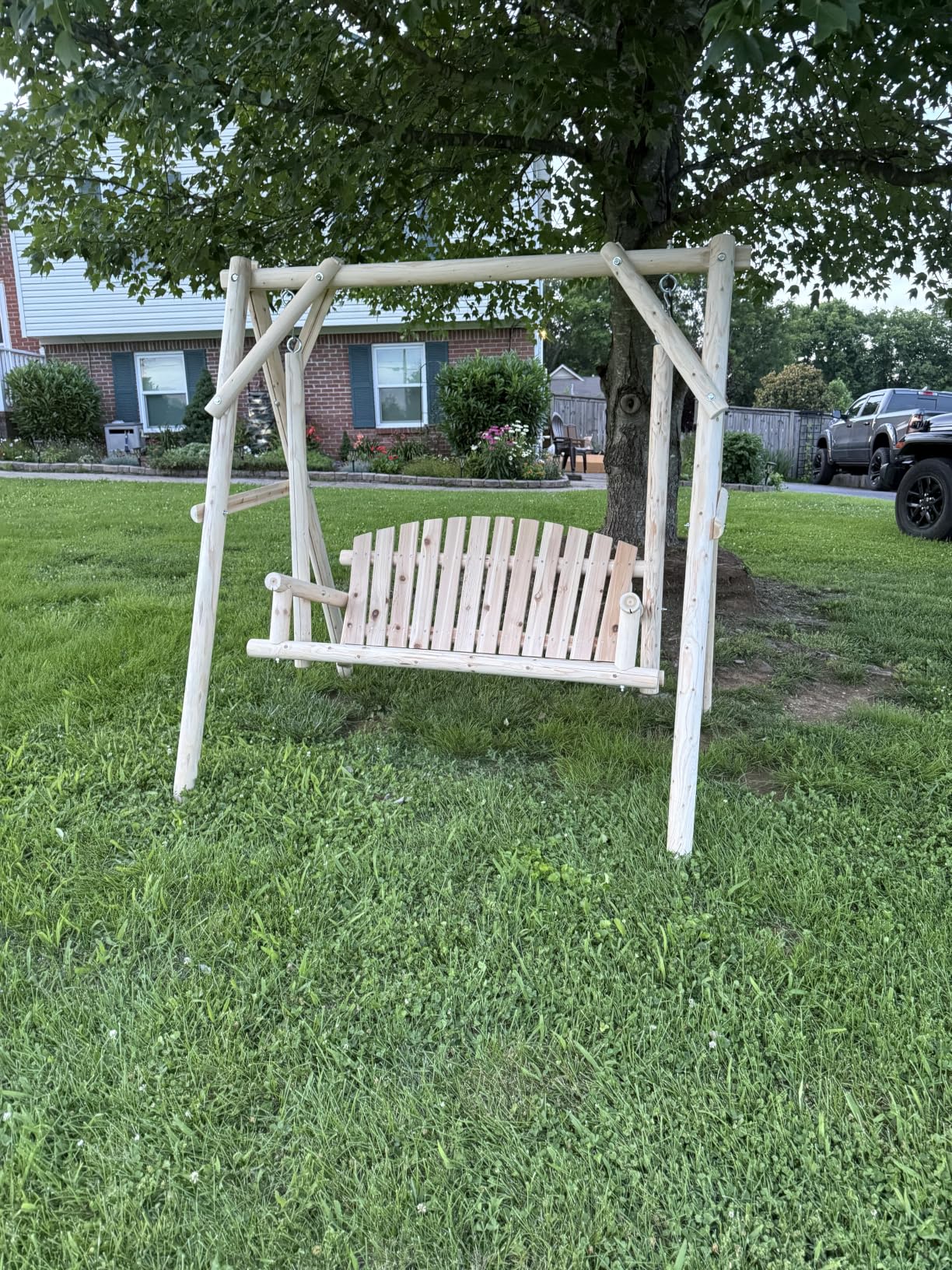 VINGLI 880 LBS Wooden Porch Swing with A-Frame Stand, Rustic Outdoor Swing | Heavy-Duty Wooden Swing; Sturdy A-Frame Stand; 880-Lb Capacity; Comfortable Hanging Bench for Yard, Patio & Outdoor Use customer photo 1