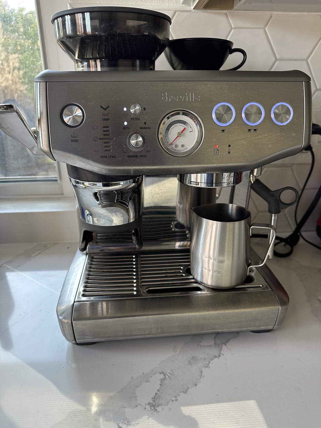 Breville BES876BSS Barista Express Impress, Brushed Stainless Steel | Craft café-quality lattes and cappuccinos at home with this semi-automatic espresso machine with built-in grinder customer photo 1