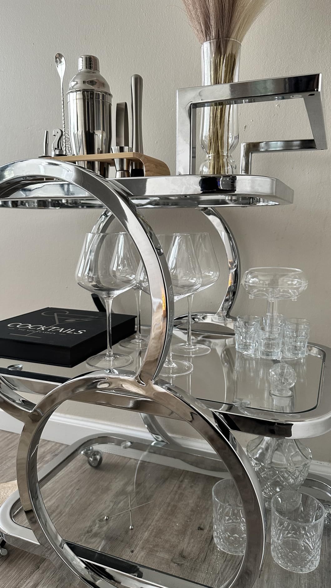 Home Bar Serving Carts 3 Tier Kitchen Carts on Wheels Mobile Bar Carts for Home Kitchen Dining Room Living Room Party, Chrome customer photo 1