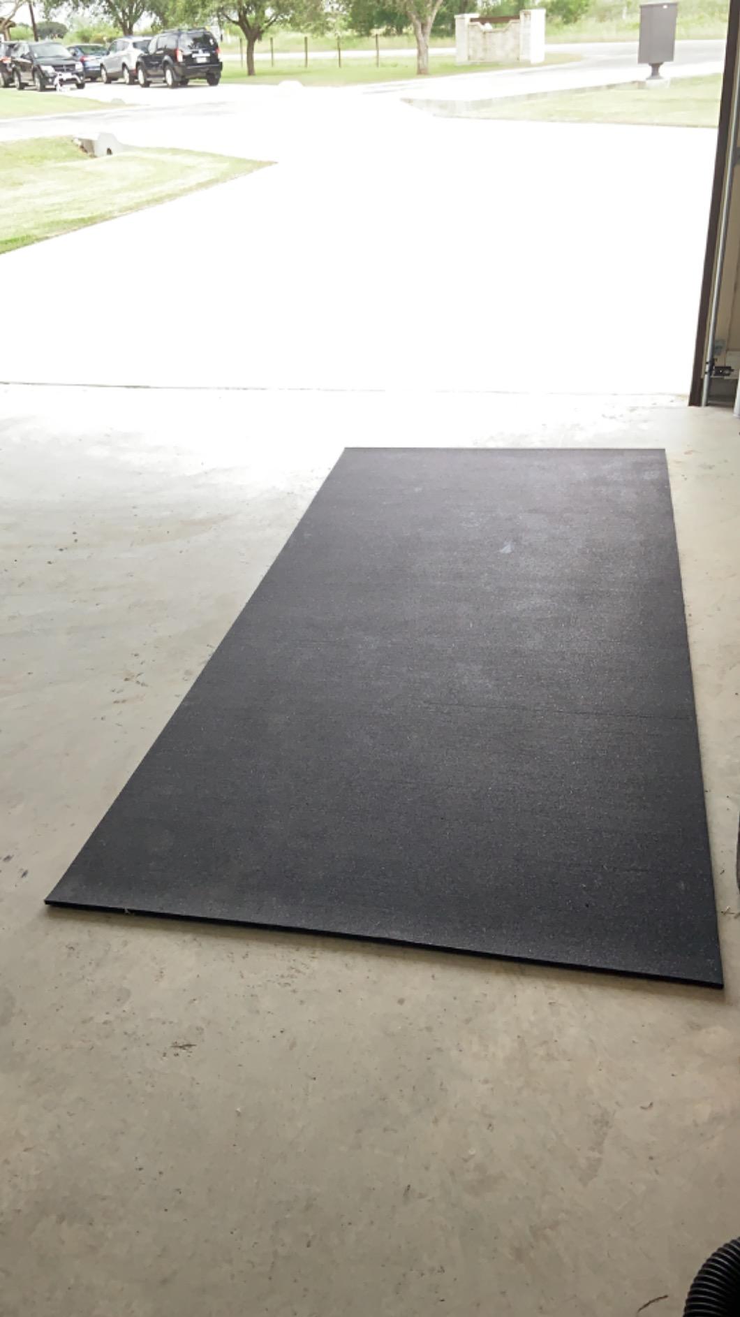 American Floor Mats 3/8in (9mm) Thick Solid Black 4' x 4' Heavy Duty Rubber Rolls, Protective Exercise Mats, Home Gym Rubber Flooring customer photo 2