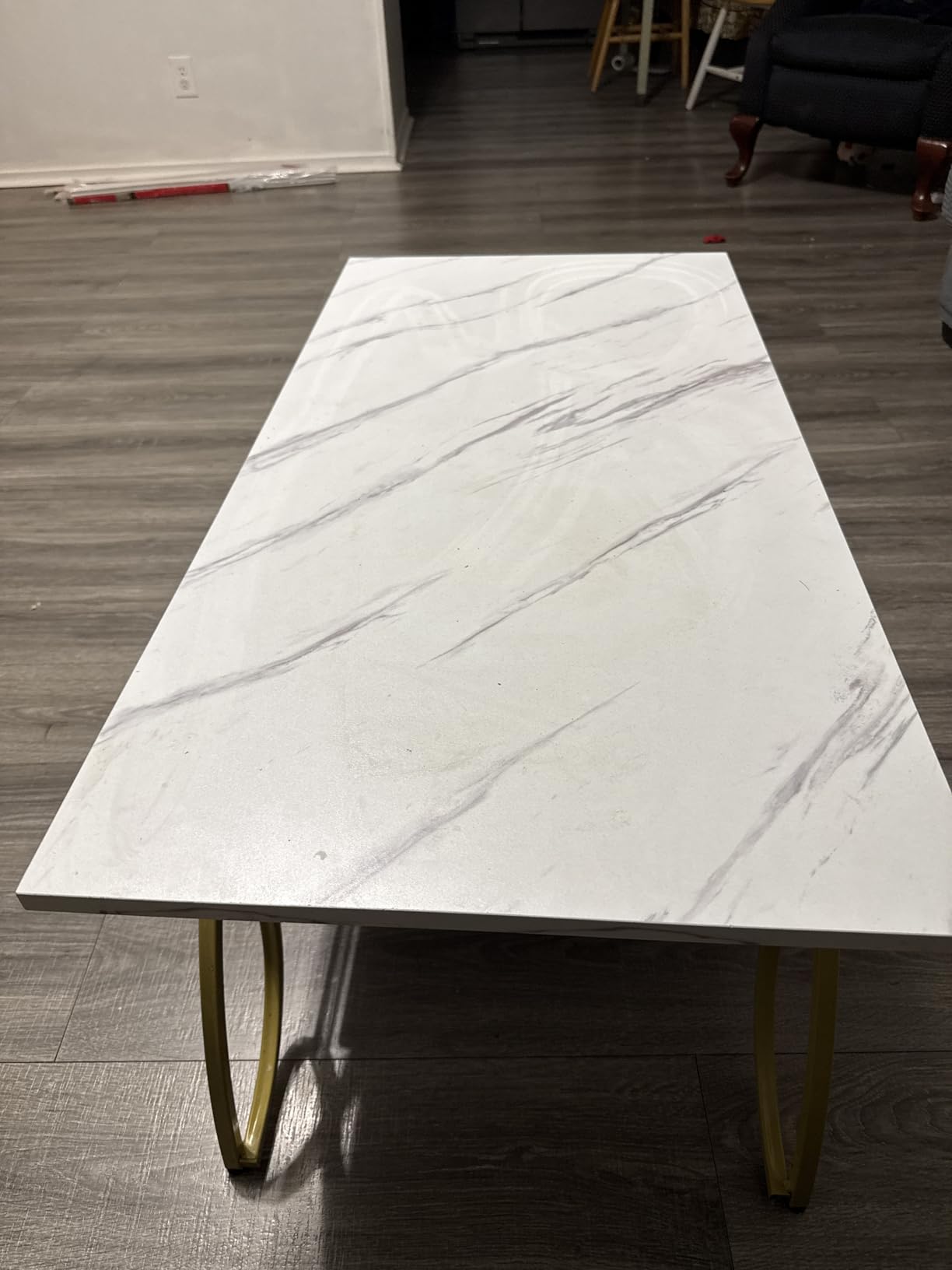 COSTWAY Marble Coffee Table, 2-Tier Modern Faux Marble Accent Table with Storage and Gold Finished Metal Frame, Chic Rectangular End Table for Living Room Office Lounge customer photo 2