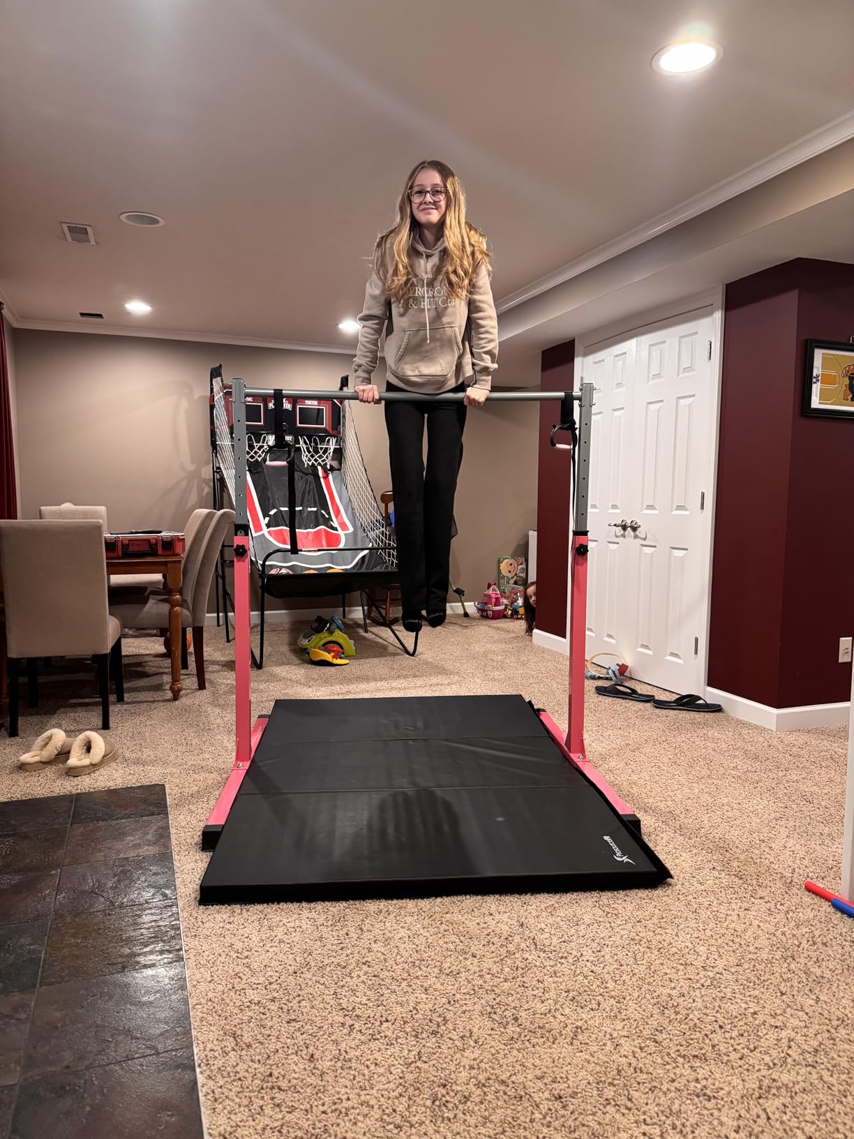 Safly Fun Gymnastics Bar for Kids Ages 3-15 | Sturdy Steel Home Gym, Adjustable Height (3 to 5 ft) with Anti-Slip Base, Easy Assembly customer photo 2