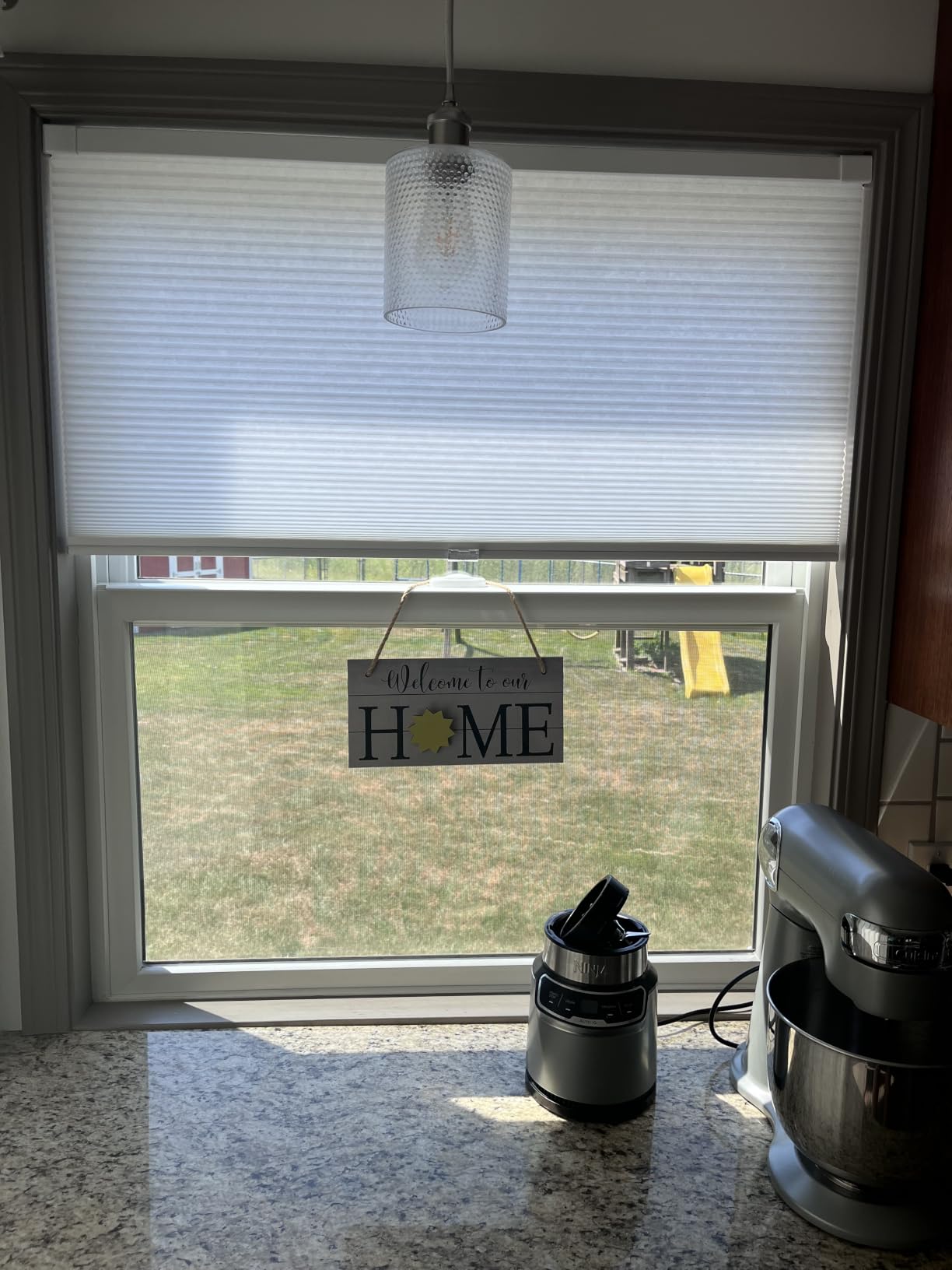 LazBlinds Cordless Cellular Shades, No Tools No Drill Light Filtering Honeycomb Shades Pleated Blinds for Windows, 34'' W x 48'' H, White customer photo 1