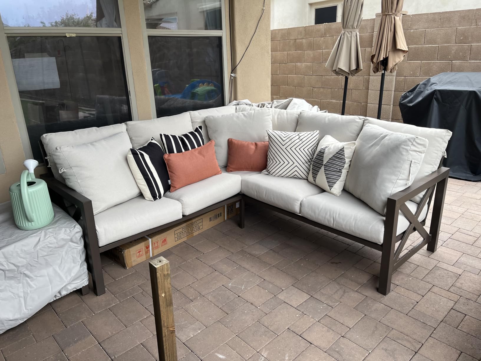 NATURAL EXPRESSIONS 6 Pieces Patio Furniture Sets, Metal Outdoor Sectional Furniture L Shape Patio Conversation Sets,Highback Frame,Metal Table,Large Waterproof Cover, 6.5