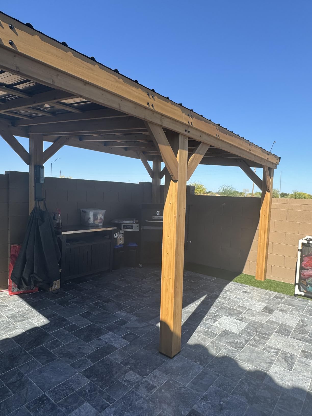 Backyard Discovery Arcadia 12' x 9.5' Cedar Wood Outdoor Gazebo Pavilion with Hardtop Galvanized Steel Slope Roof, Snow Support, Wind Resistance, PowerPort, Shade for Garden, Patio, Deck, Entertaining customer photo 2