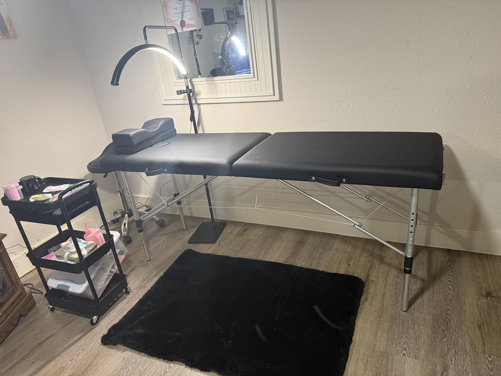Masajeo Lash Bed Eyelash Bed Portable for Lash Extensions | Height Adjustable Waterproof Aluminum Frame (Black) customer photo 2