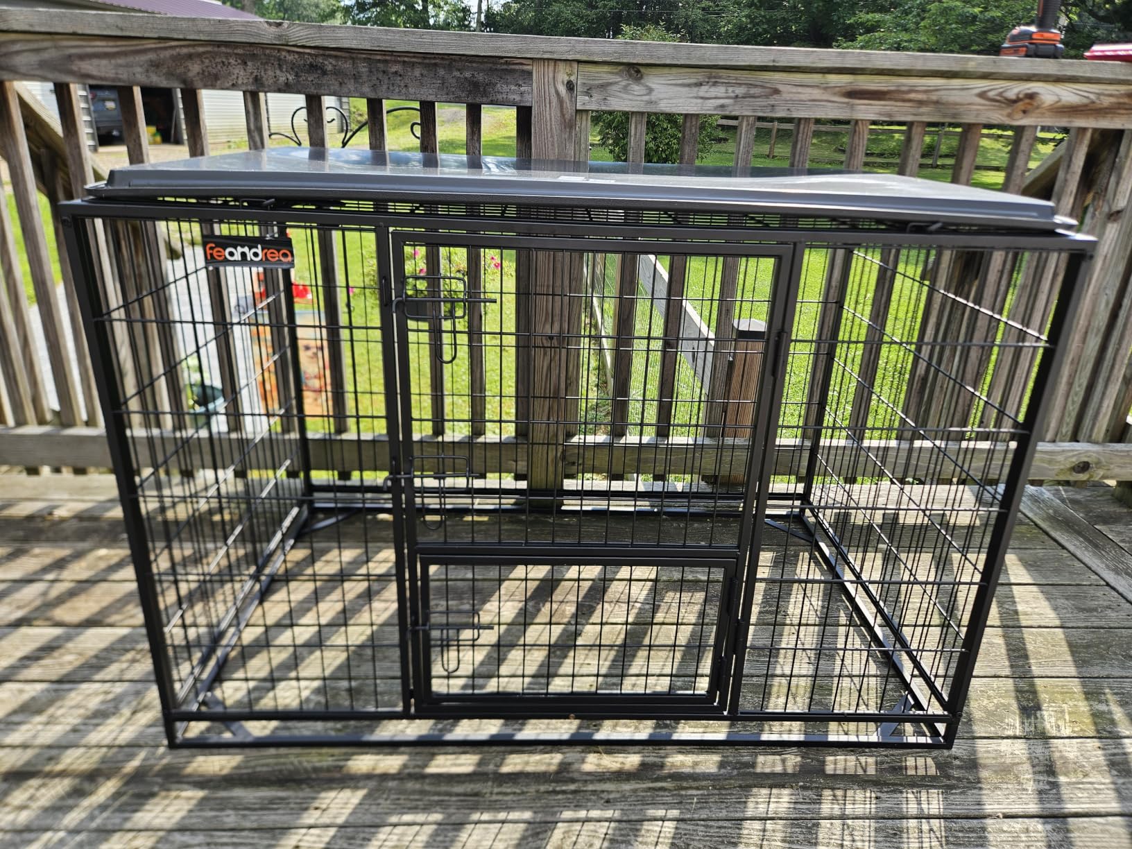 Feandrea 36.4 Inch Heavy Duty Dog Crate, Metal Escape Proof Kennel with Double Doors and Convenient Feeding Door, Removable Tray, Easy to Clean, L Pet Crate for Medium and Small Dogs, Black customer photo 2