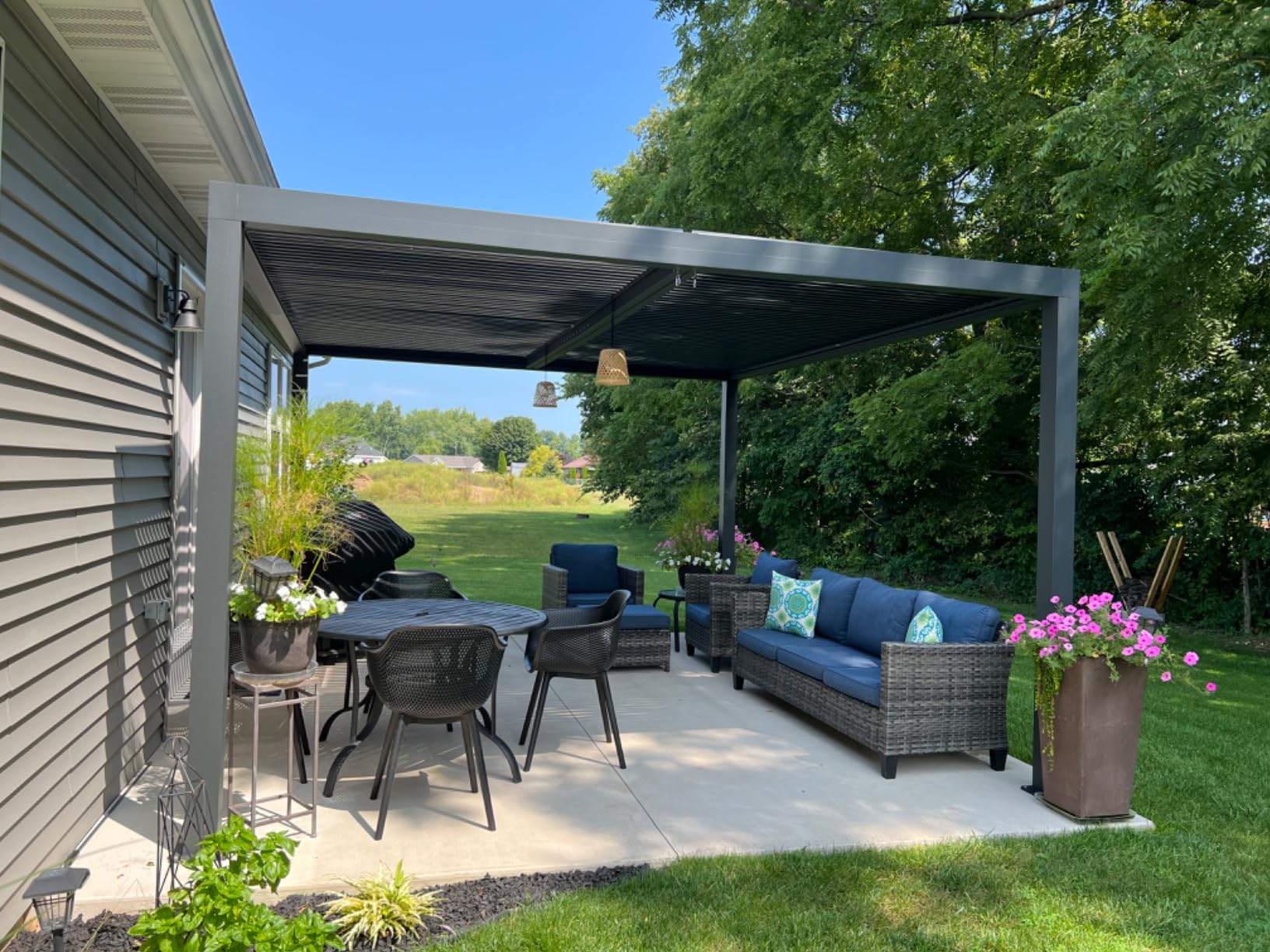 PURPLE LEAF Louvered Pergola 94AS 12' x 14' All-Aluminum Rustproof Gray | Rainproof Dry System Keeps Furniture Protected, Two Adjustable Louvered Roofs, 53Mph Wind Resistant, Zero-Rust Aluminum. customer photo 1