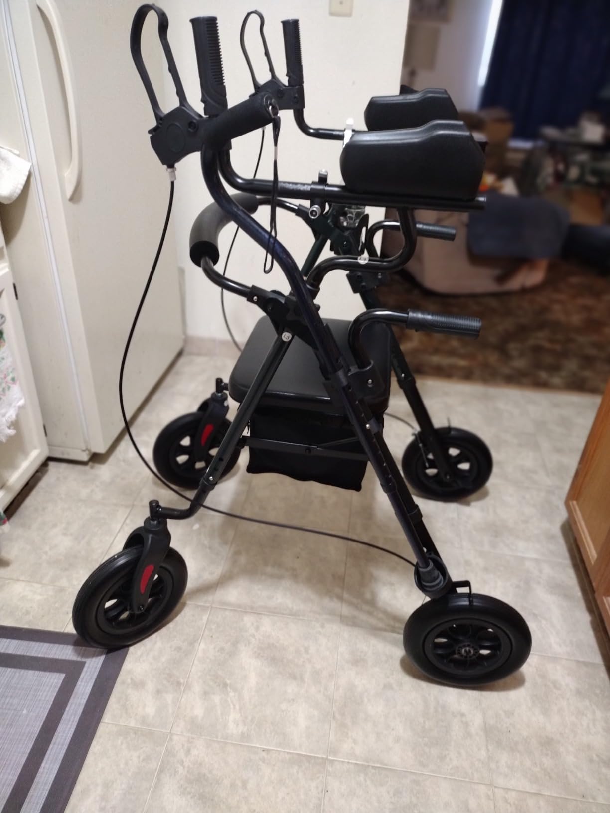 ELENKER 10 in PU Wheels Upright Rollator Walker for Seniors, Champagne | Stand Up Design, Padded Seat, Padded Armrests, Adjustable Seat & Handle Height, Storage Box, Recommended Height: 4'8'' to 6'4