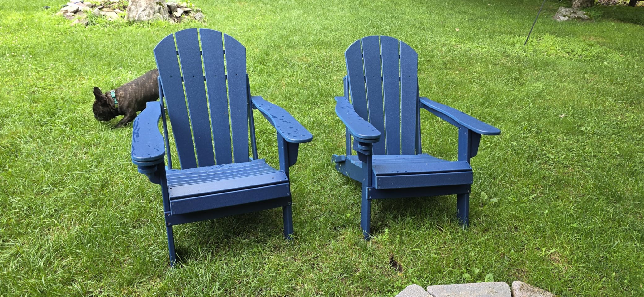 GREENVINES Folding-Adirondack-Chairs Set of 2 | HDPE Plastic | Fire Pit Chair | All Weather | Cup Holder | Blue | for Deck Backyard Patio Outdoor Garden customer photo 1