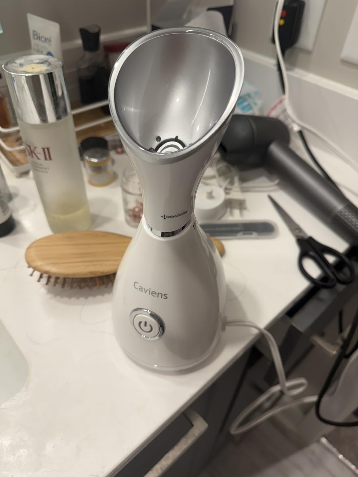 Facial Steamer-Nano Ionic Facial Steamer Warm Mist Humidifier Atomizer Sprayer Moisturizing Face Steamer Home Sauna SPA Face with 4 Piece Stainless Steel Skin Kit and Hair Band customer photo 2