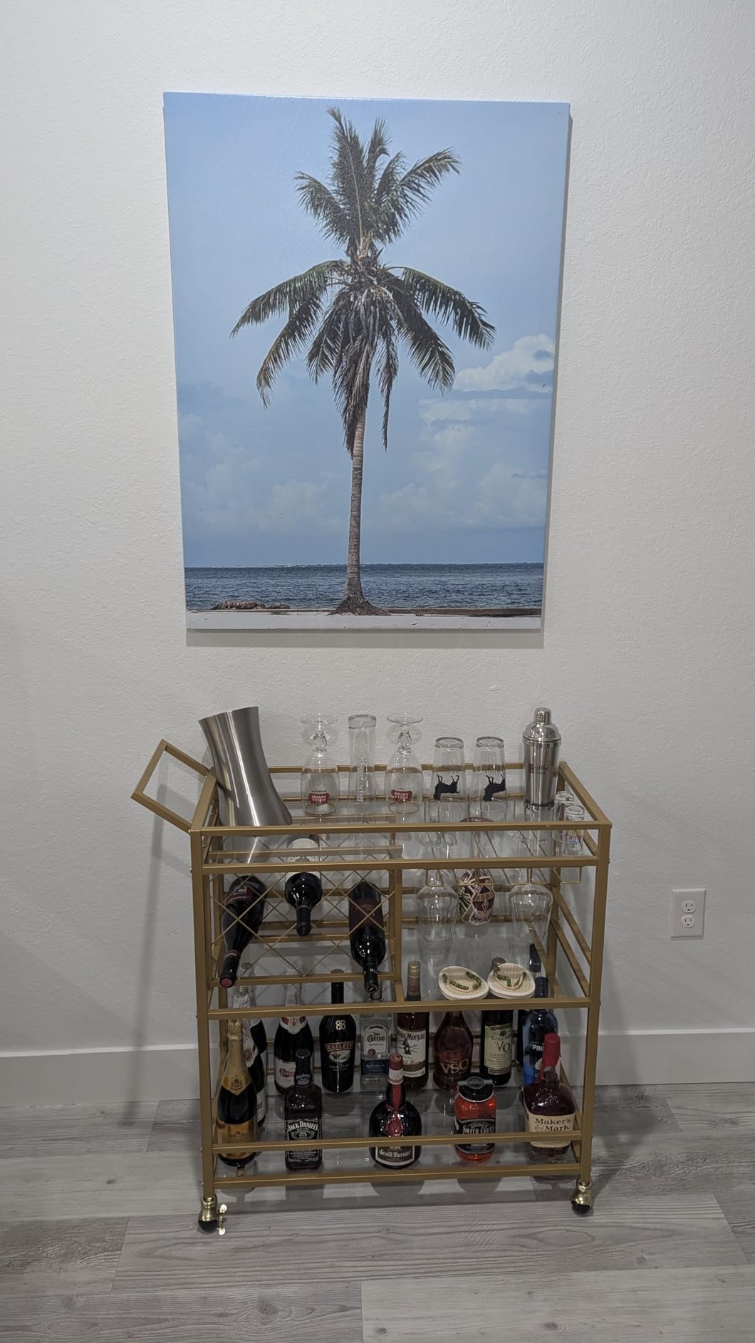 Bar Cart for The Home, Rolling Wine Carts on Wheels with 3 Tier Wood Shelves, Liquor Beverage Cart with Wine Rack and Glass Holder (Rustic Oak) customer photo 2