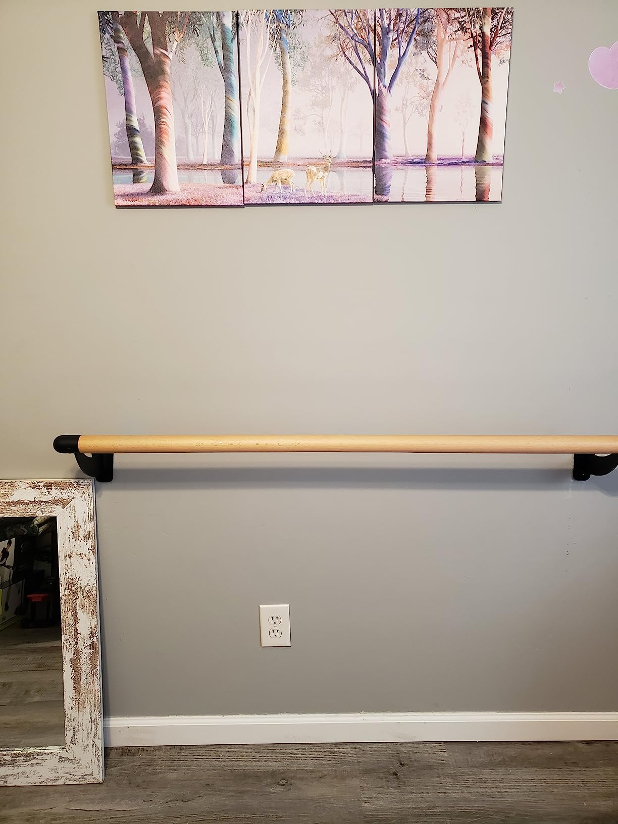 SELEWARE 4-12 FT Wood Ballet Barre Wall Mount Ballet Bar Dance Bar for Home | Solid Wood Bars with Sturdy Metal Brackets, Traditional Ballet Barre System for Home or Studio Barre Movements Body Stretch customer photo 2