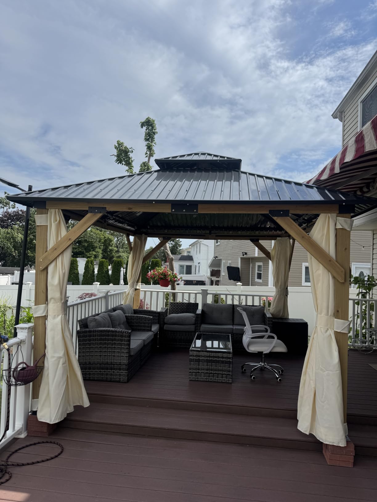 10x12FT Polycarbonate Hardtop Gazebo with Double Roof | Heavy-Duty Steel Frame Gazebo with Breathable Netting & Privacy Curtain for Patio, Porch, Garden, Lawn, Deck, Backyard customer photo 1