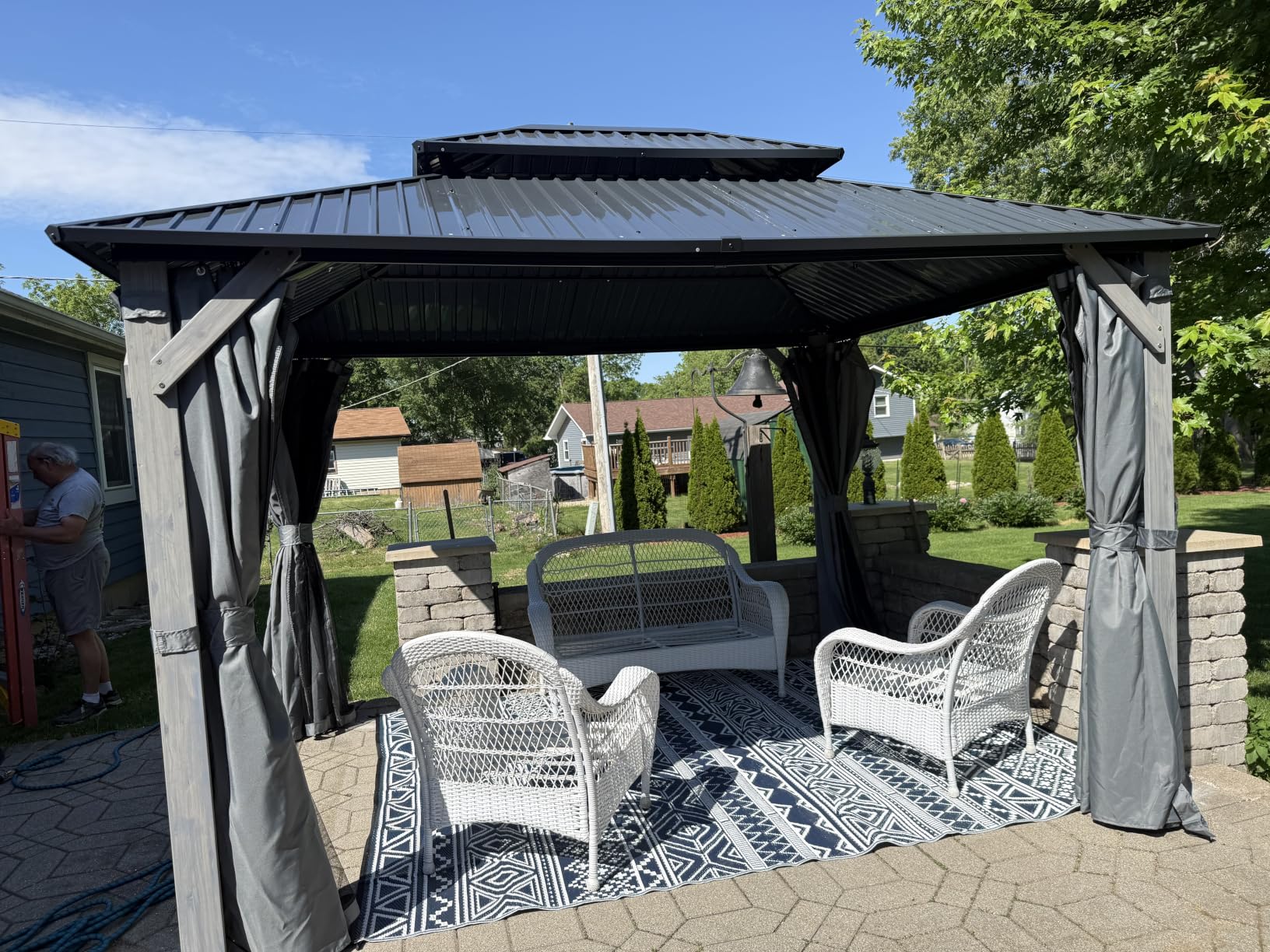 10x12FT Polycarbonate Hardtop Gazebo with Double Roof | Heavy-Duty Steel Frame Gazebo with Breathable Netting & Privacy Curtain for Patio, Porch, Garden, Lawn, Deck, Backyard customer photo 2