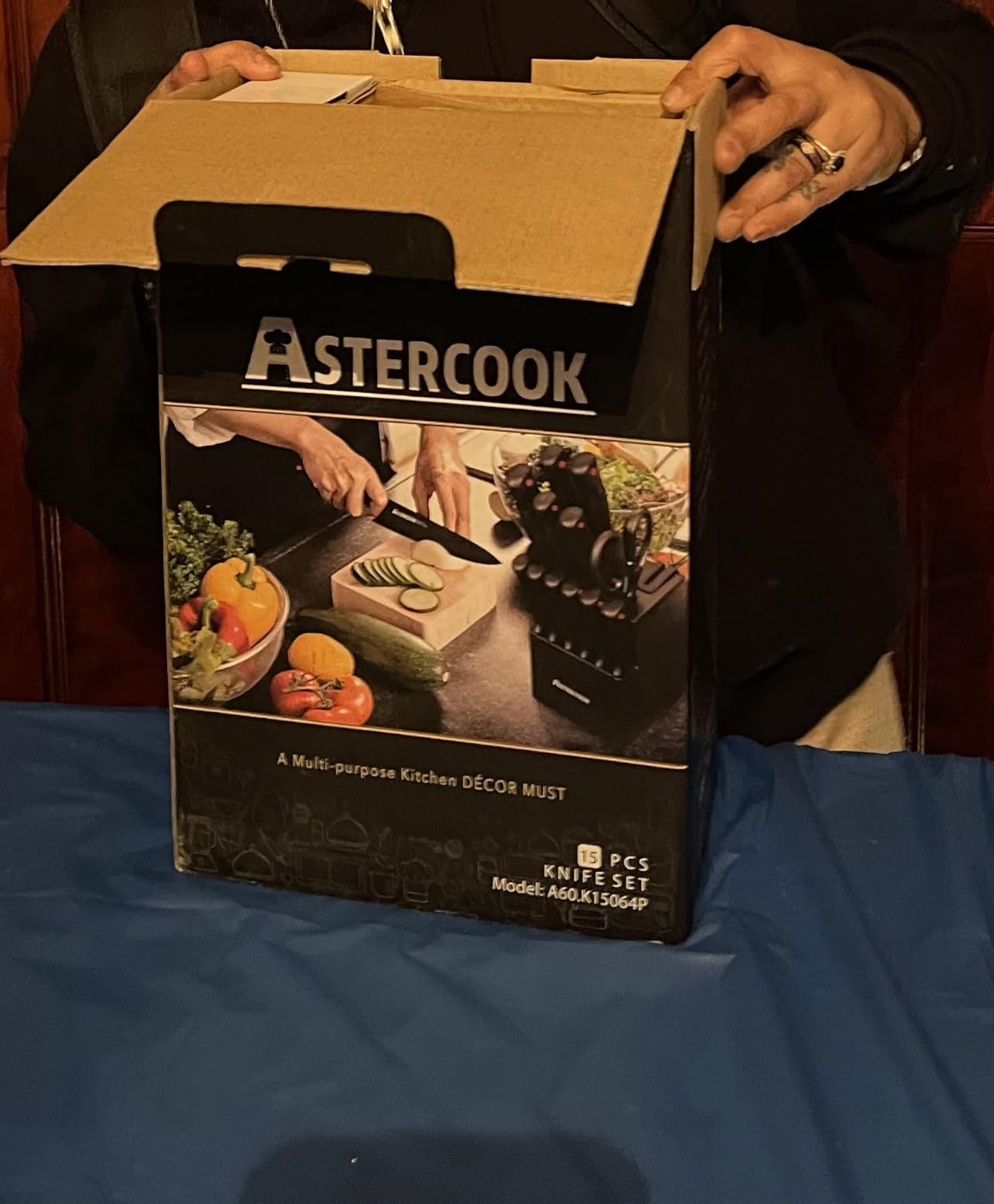 Knife Set, Astercook 15 Pieces Knife Sets for Kitchen with Block, Dishwasher Safe Kitchen Knife Set with Built in Sharpener Block, German Stainless Steel Kitchen Utensils Set customer photo 1