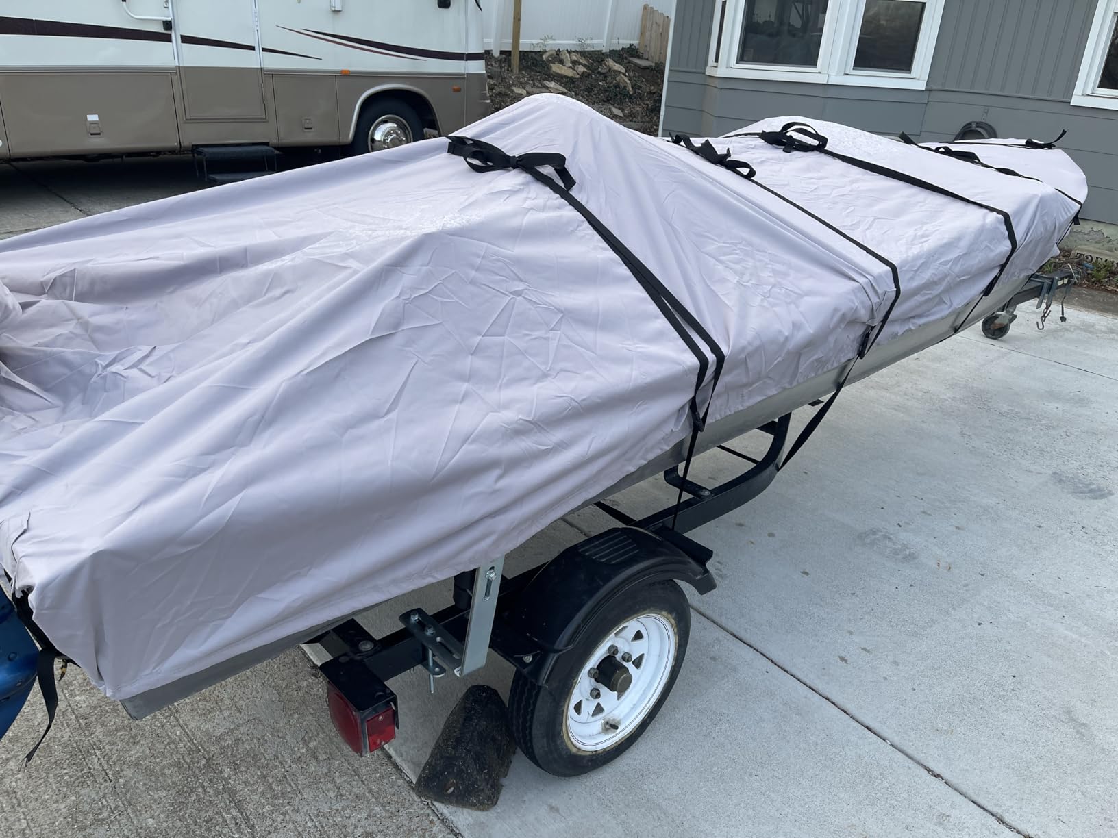 Solim 16FT Jon Boat Cover with Motor Cover, 1200D PU Waterproof Heavy Duty Mooring Cover, Trailerable Marine Grade Polyester Canvas Replacement for Jon Boat 16' Long Beam Width Up to 75 in, Gray customer photo 2
