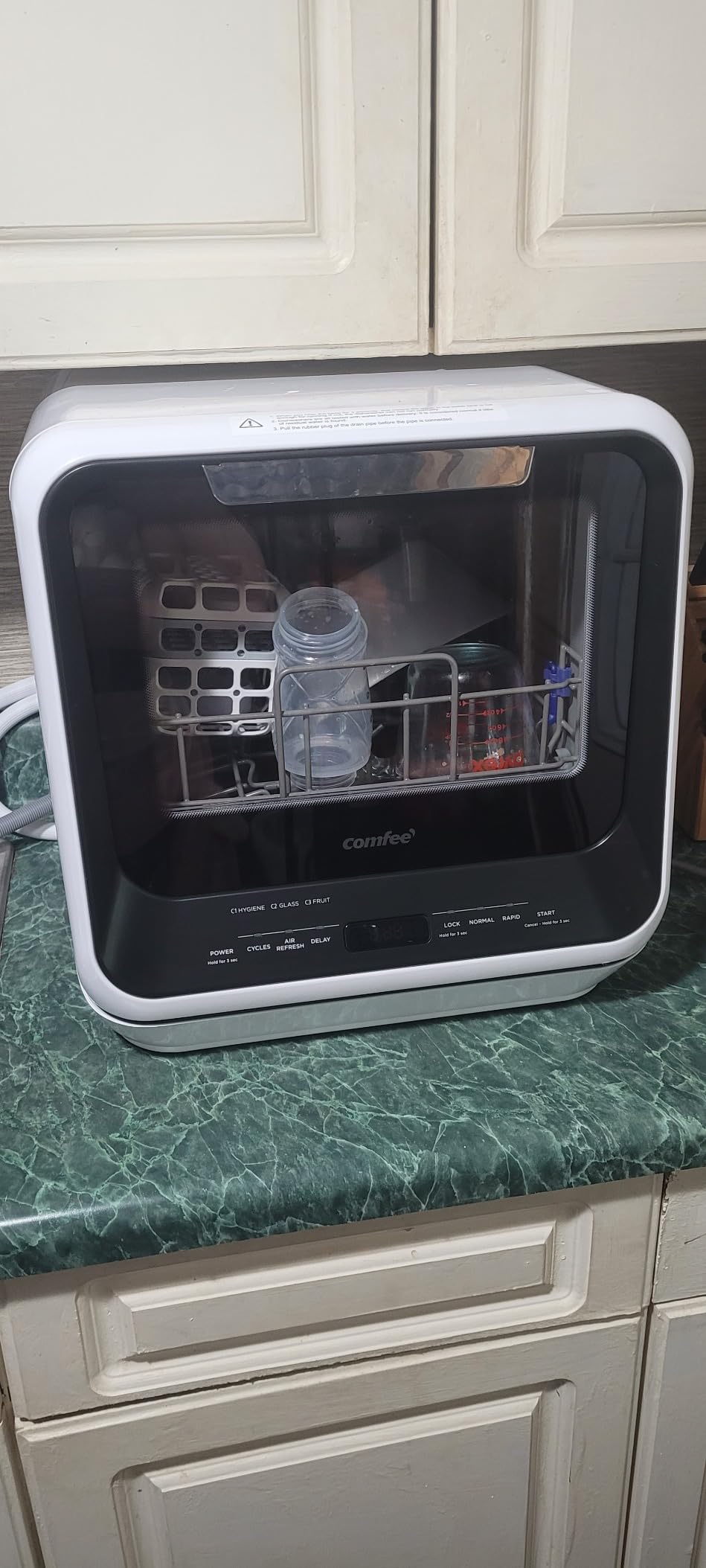 COMFEE' Portable Dishwasher Countertop with 5L Built-in Water Tank, No Hookup Needed, 6 Programs, 360° Dual Spray, 192°F High-Temp & Air-Dry Function, Mini Dishwasher for RVs, White customer photo 1