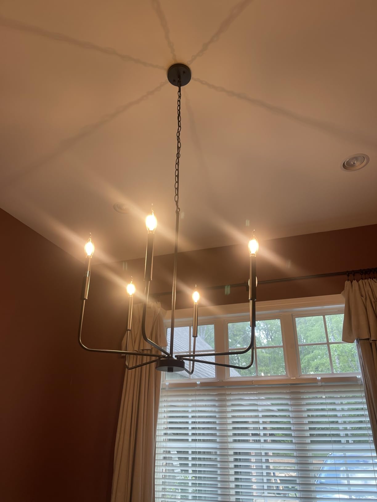 Modern Gold Chandelier for Dining Room,Metal 6-Light Kitchen Light Fixtures,Farmhouse Candle Hanging Pendant Light for Living Room Entryway Foyer Bedroom (Bulb Not Included) customer photo 2