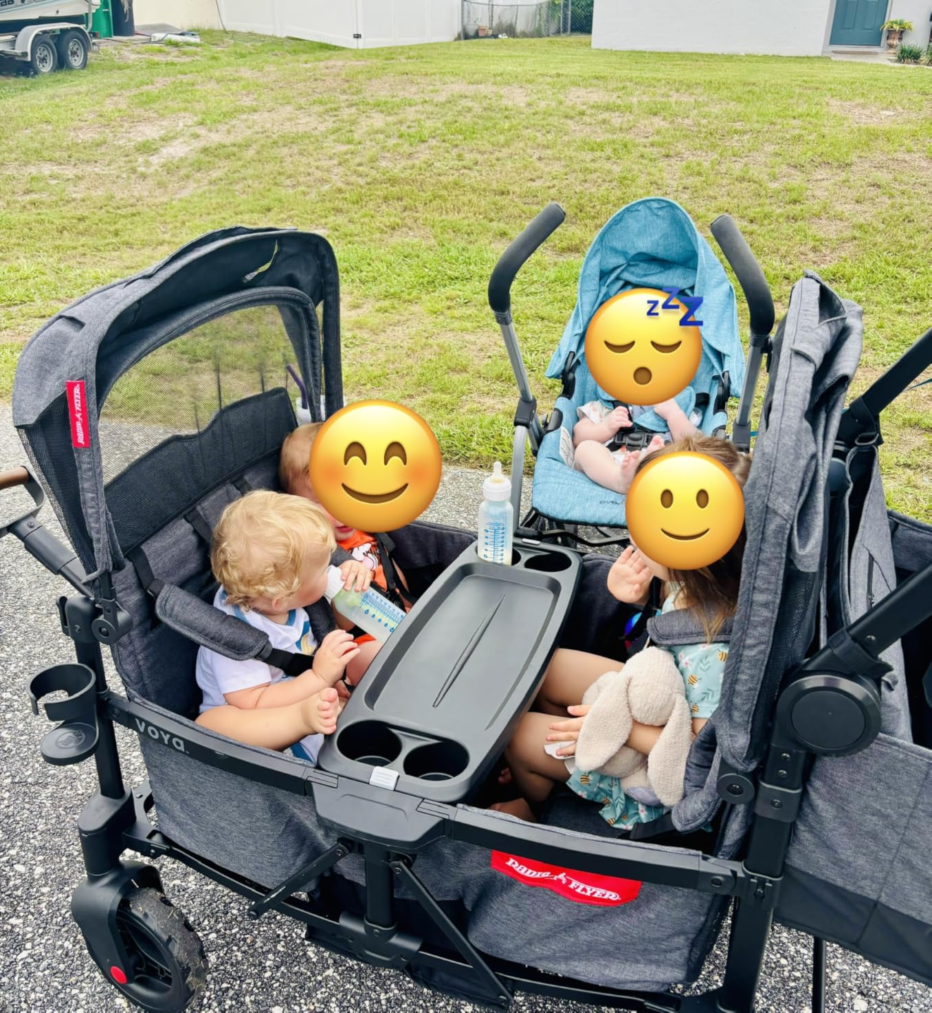 Evenflo Voya Stroller Wagon, for Toddlers and Kids 6+ Months, 2 Seats | Push or Pull, Dual Sun Canopies, Compact Fold, Lightweight, 5-Point Harnesses, Storage Space customer photo 1
