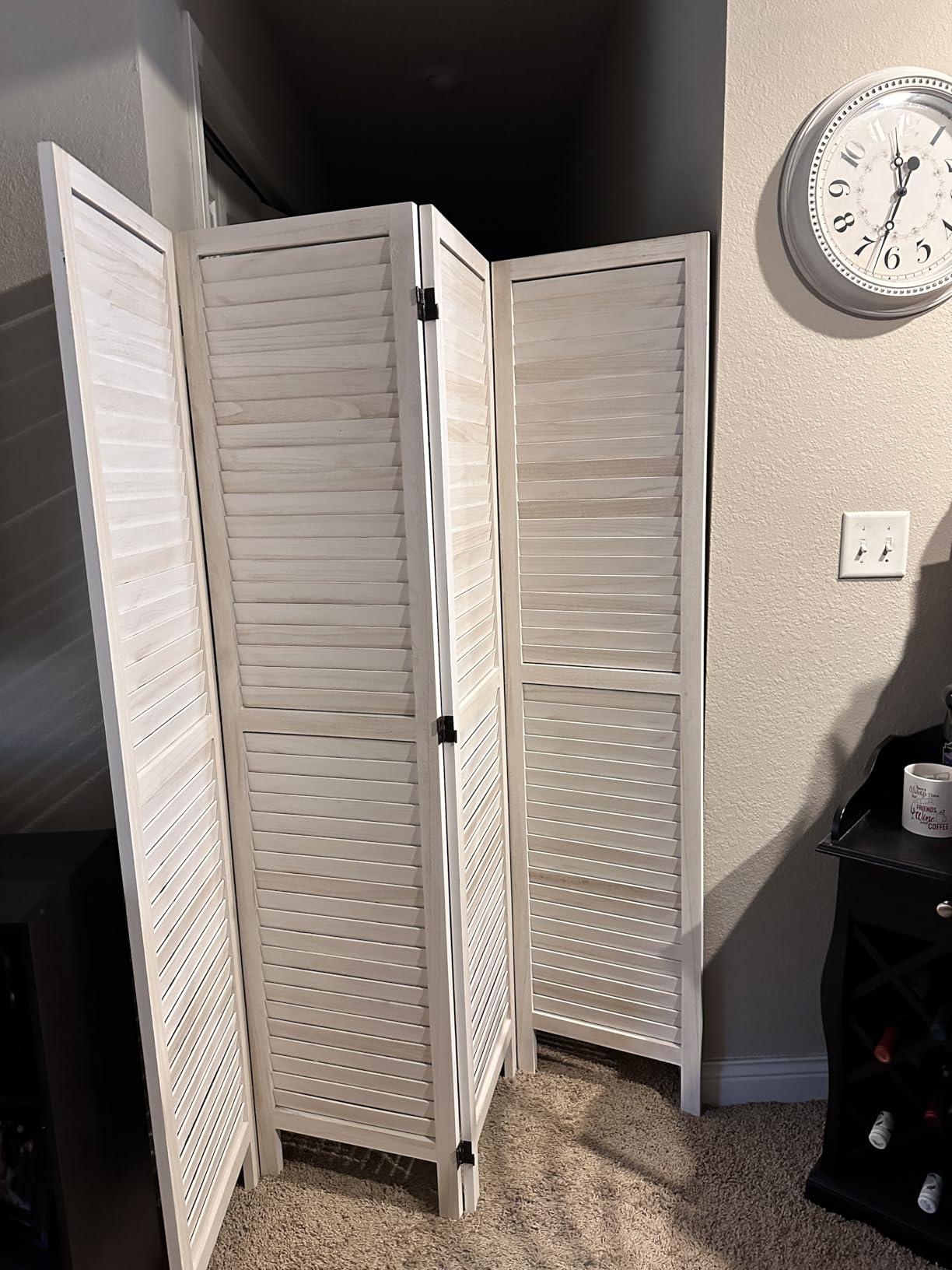 Room Dividers and Folding Privacy Screens, Wood Louvered Separators Divider Wall for Home Office Bedroom - 4 Panels, 67 * 60inch (White-Washed) customer photo 2