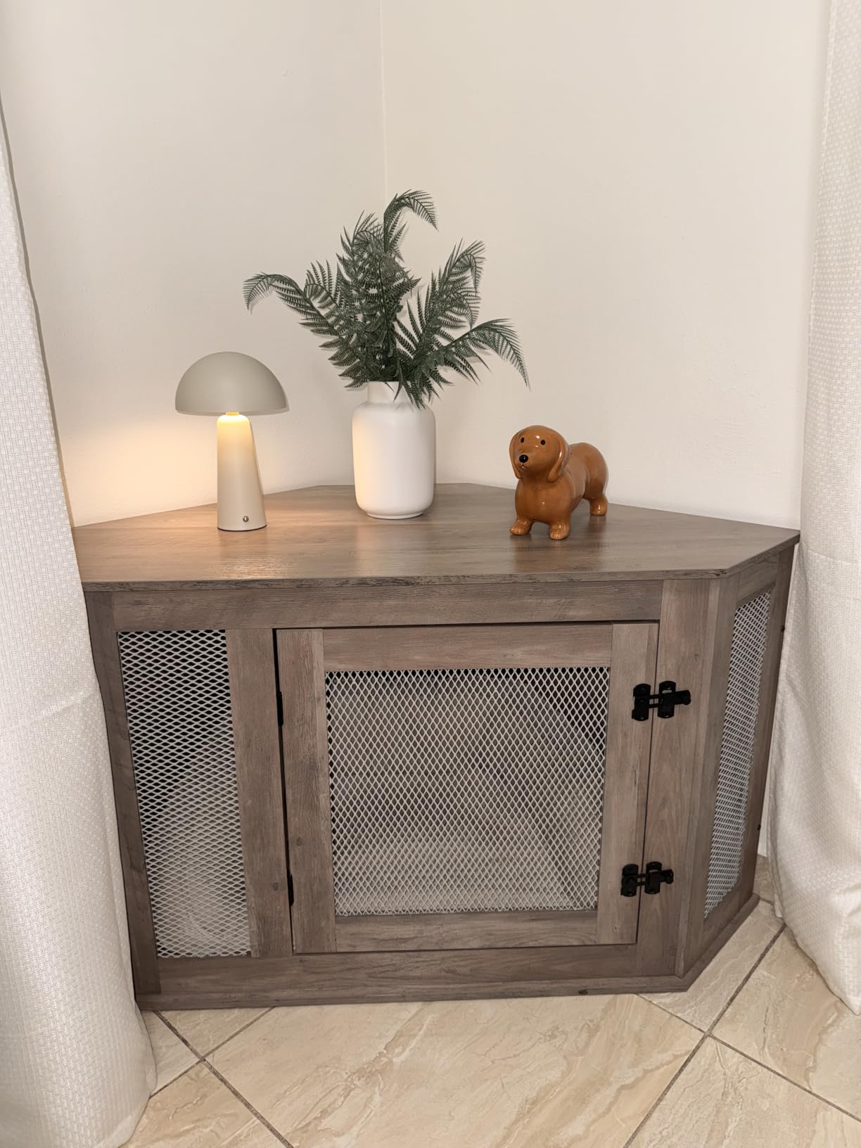 MAHANCRIS Corner Dog Crate Furniture, Wooden Dog Kennel End Table, Decorative Pet Crate Indoor Use, Furniture Style Dog House for Small Medium Dog, Dog Cage TV Stand, Greige and Black DCHG0801 customer photo 1