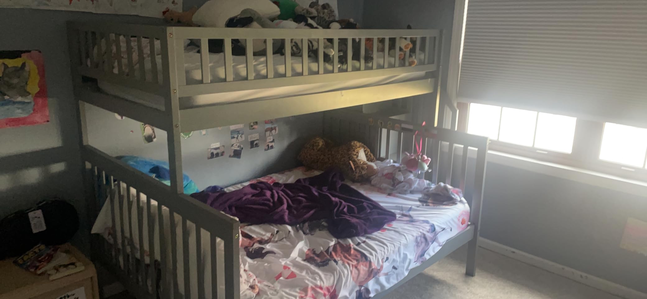 Harper & Bright Designs Wood Bunk Beds with Storage Shelves and Stairs, Twin Over Full Bunk Bed Frame with Safety Guardrails, Wood Slats Support for Kids Teens Adults, Grey customer photo 2