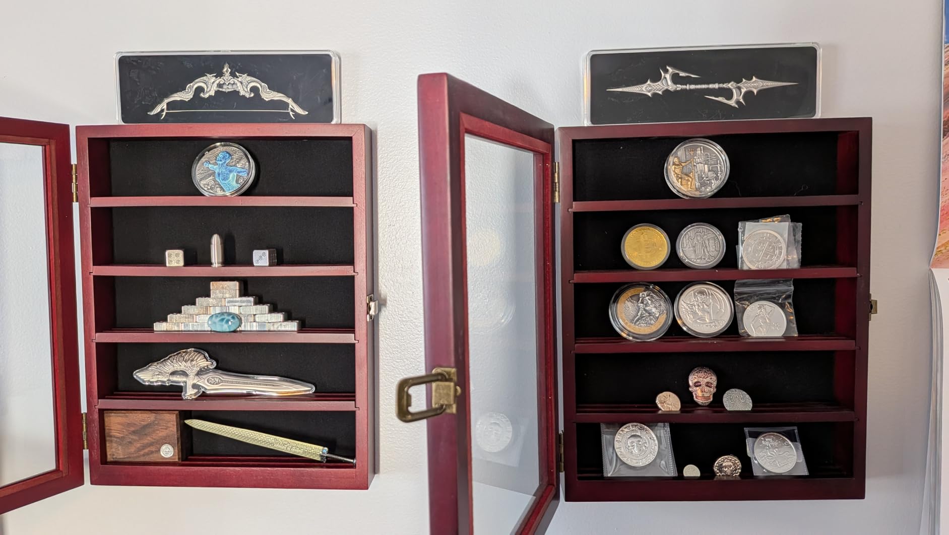 Military Challenge Coin Holder Medal Display Case with HD Tempered Glass Door 5 Rows Poker Chips Shadow Box Cabinet Removable Shelves 2 Groove Slots for Collectors, Rust Brown Finish customer photo 1