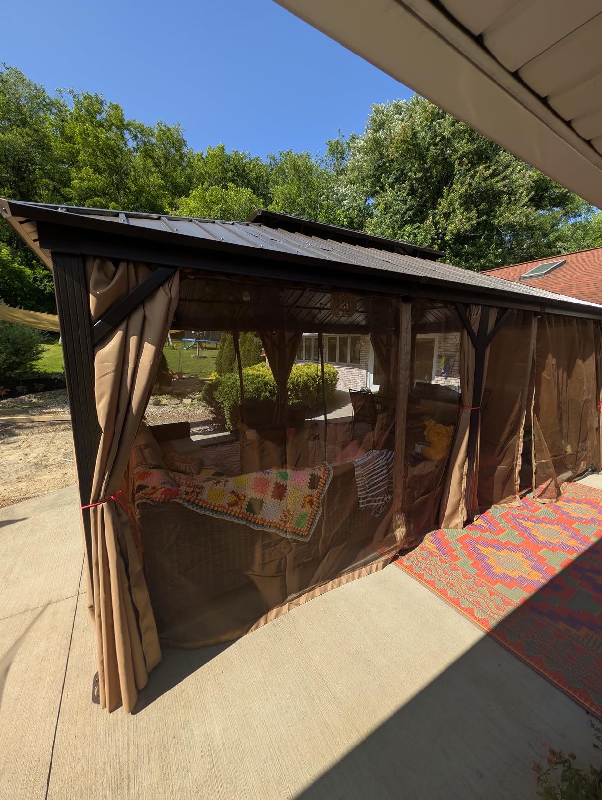 10x12 ft Hardtop Gazebo, Galvanized Steel Double Roof Metal Gazebo, Brown | Aluminum Frame, with Removable Privacy Curtain and Netting, Hooks, Heavy-Duty Outdoor Permanent Pavilion for Backyard, Patio customer photo 2