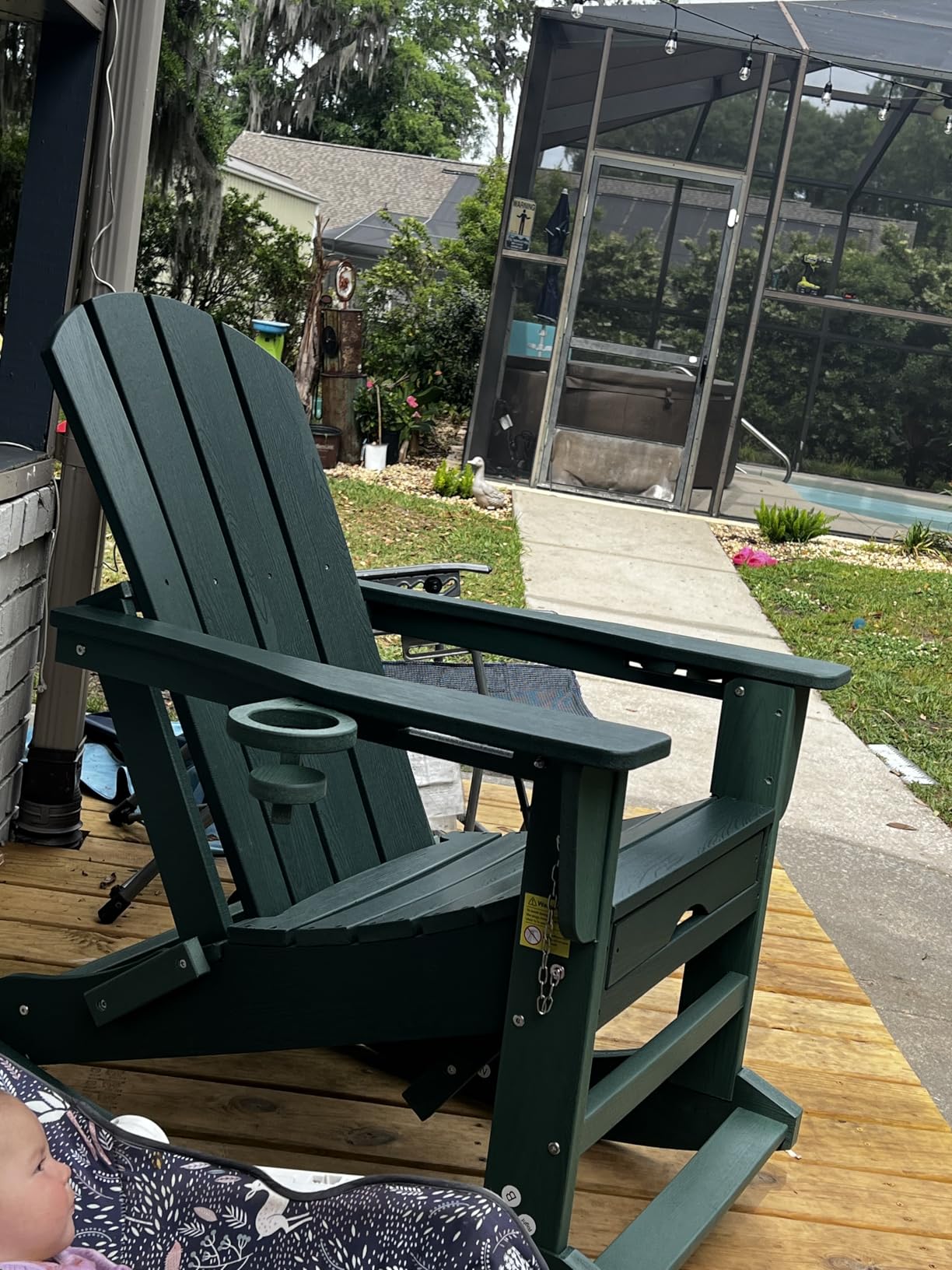 KINGYES Adirondack Rocking Chair Set of 2 with Retractable Ottoman and Cup Holders, HDPE Adirondack Rocker Patio Rocking Chair for Porch, Patio, Balcony, Black customer photo 2