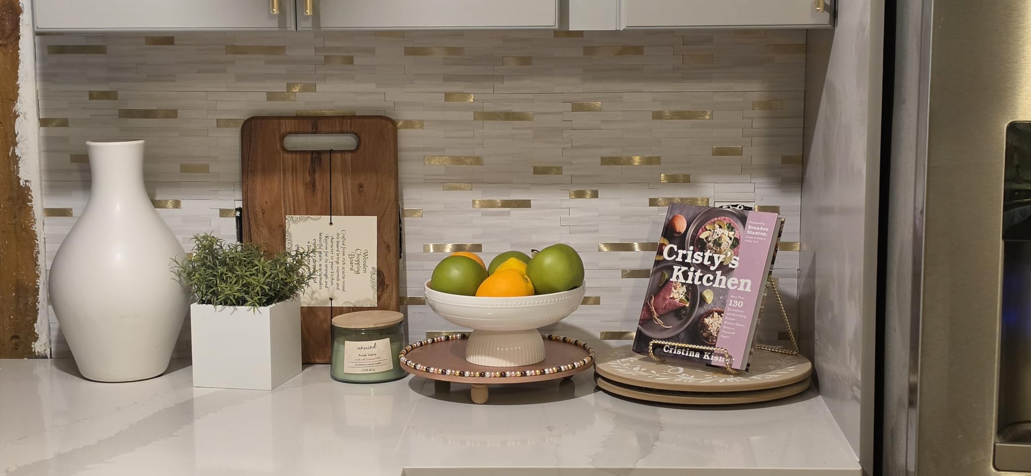 StyloVue 20 Sheets Peel and Stick Backsplash, White Marble with Metal Silver Look customer photo 2