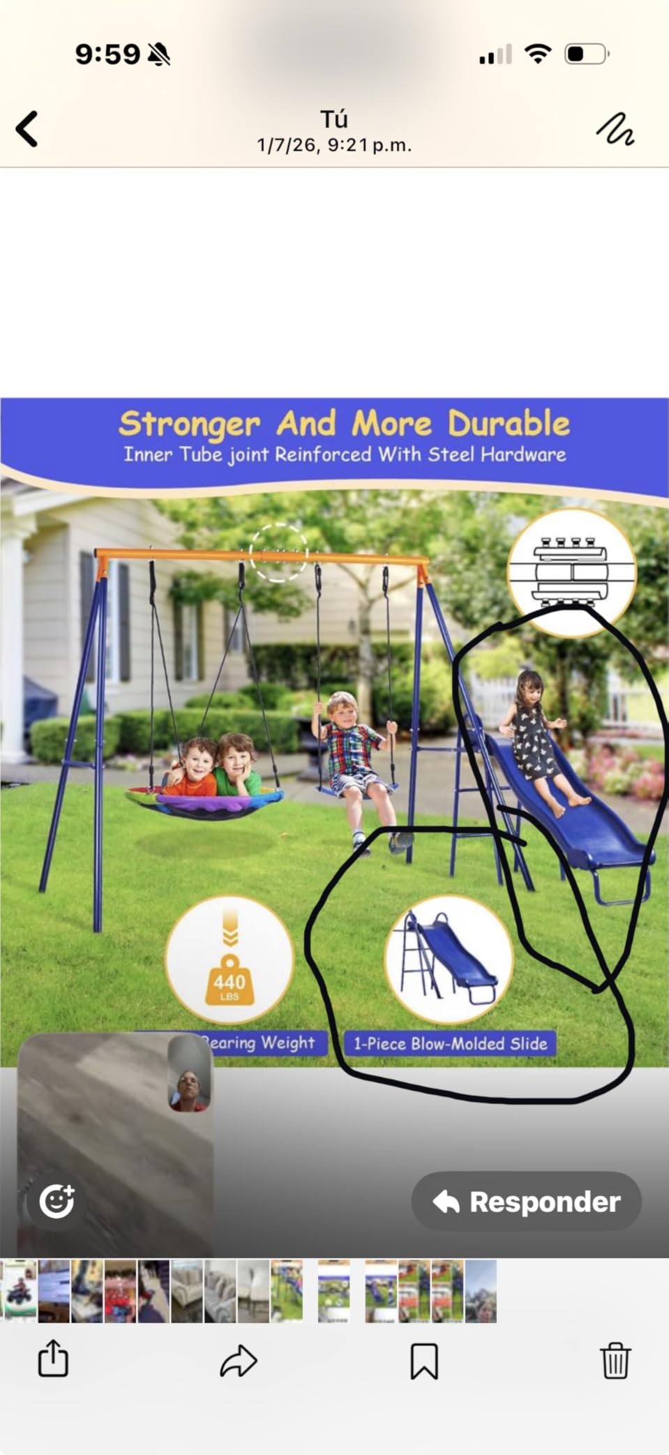 Lunafun Swing Set for Backyard with Kids Slide 440lbs Heavy-Duty Metal A-Frame 1 Saucer Swing Seat 1 Swings Seat & 1 Slide customer photo 2