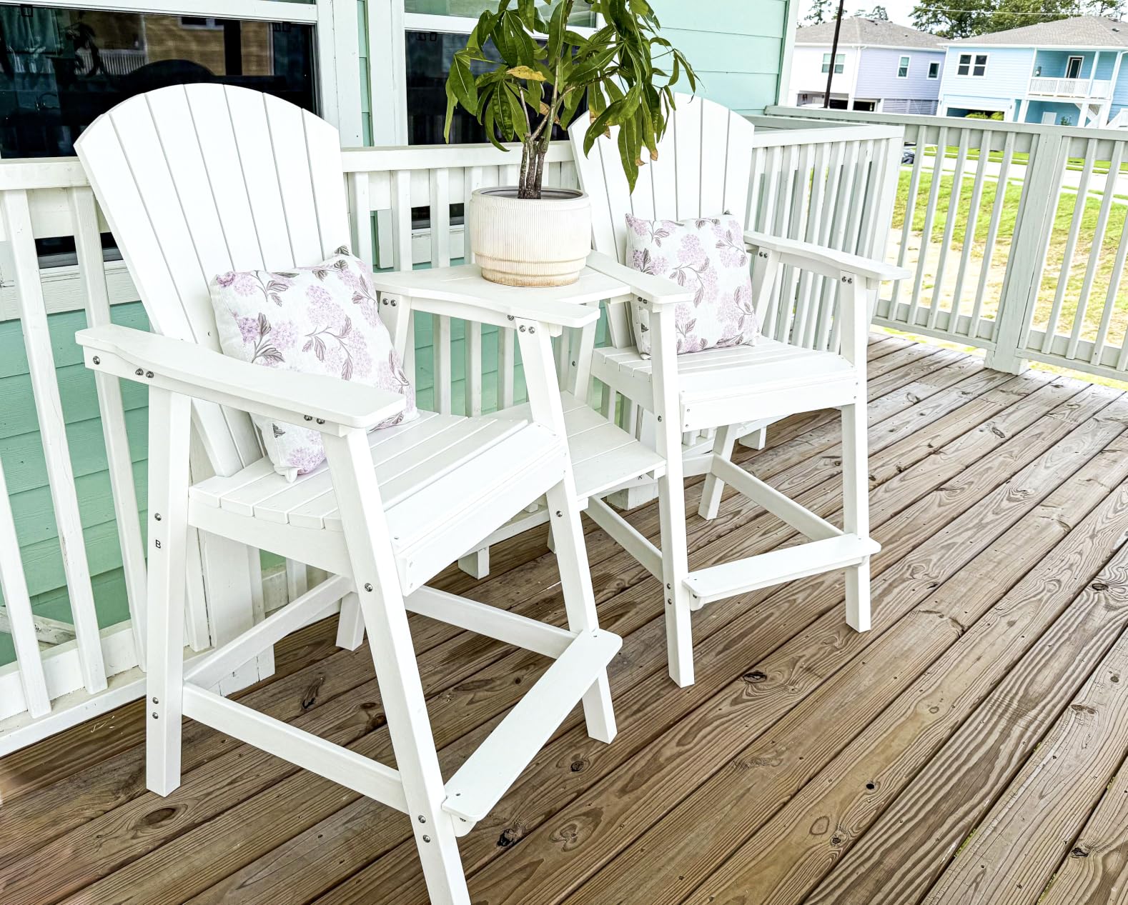 PASAMIC Tall Adirondack Chairs Set of 2, All-Weather HDPE Patio Chairs with Double Connecting Trays, Bar Height Heavy-Duty Outdoor Chairs for Garden, Backyard, Balcony, Blue customer photo 1