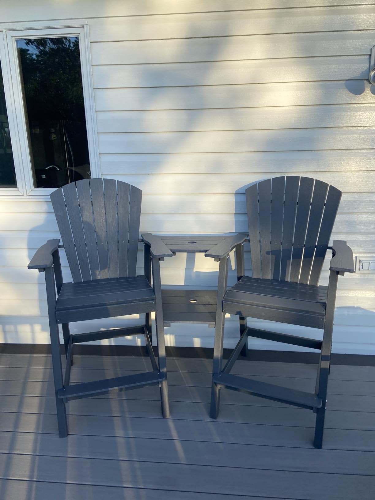 PASAMIC Tall Adirondack Chairs Set of 2, All-Weather HDPE Patio Chairs with Double Connecting Trays, Bar Height Heavy-Duty Outdoor Chairs for Garden, Backyard, Balcony, Blue customer photo 2
