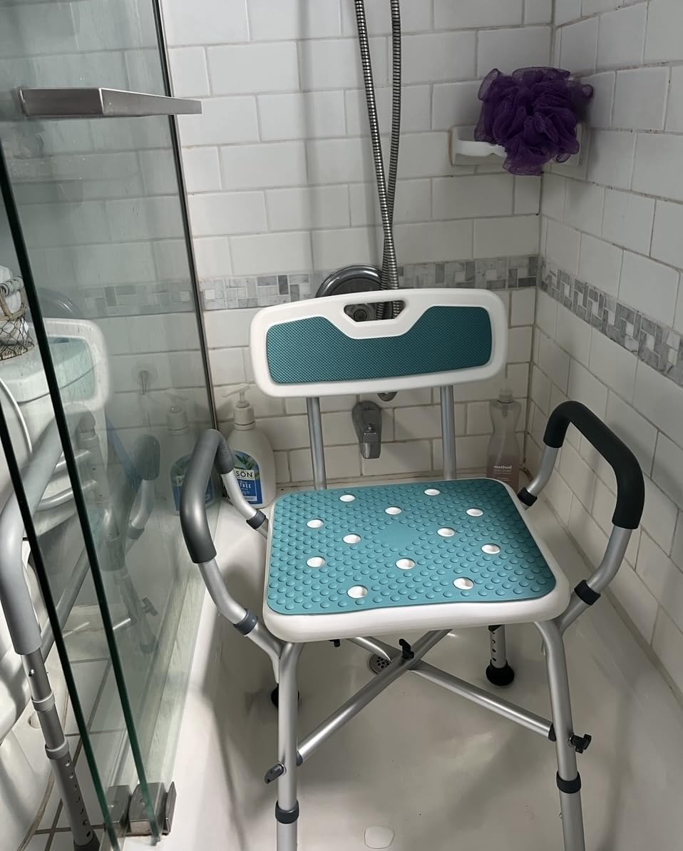 PELEGON Shower Chair for Elderly and Disabled (450lb) with Padded Armrests and Back, Adjustable Height Shower Seat, Heavy Duty Shower Chairs for Inside Shower, Handicap - Blue customer photo 1