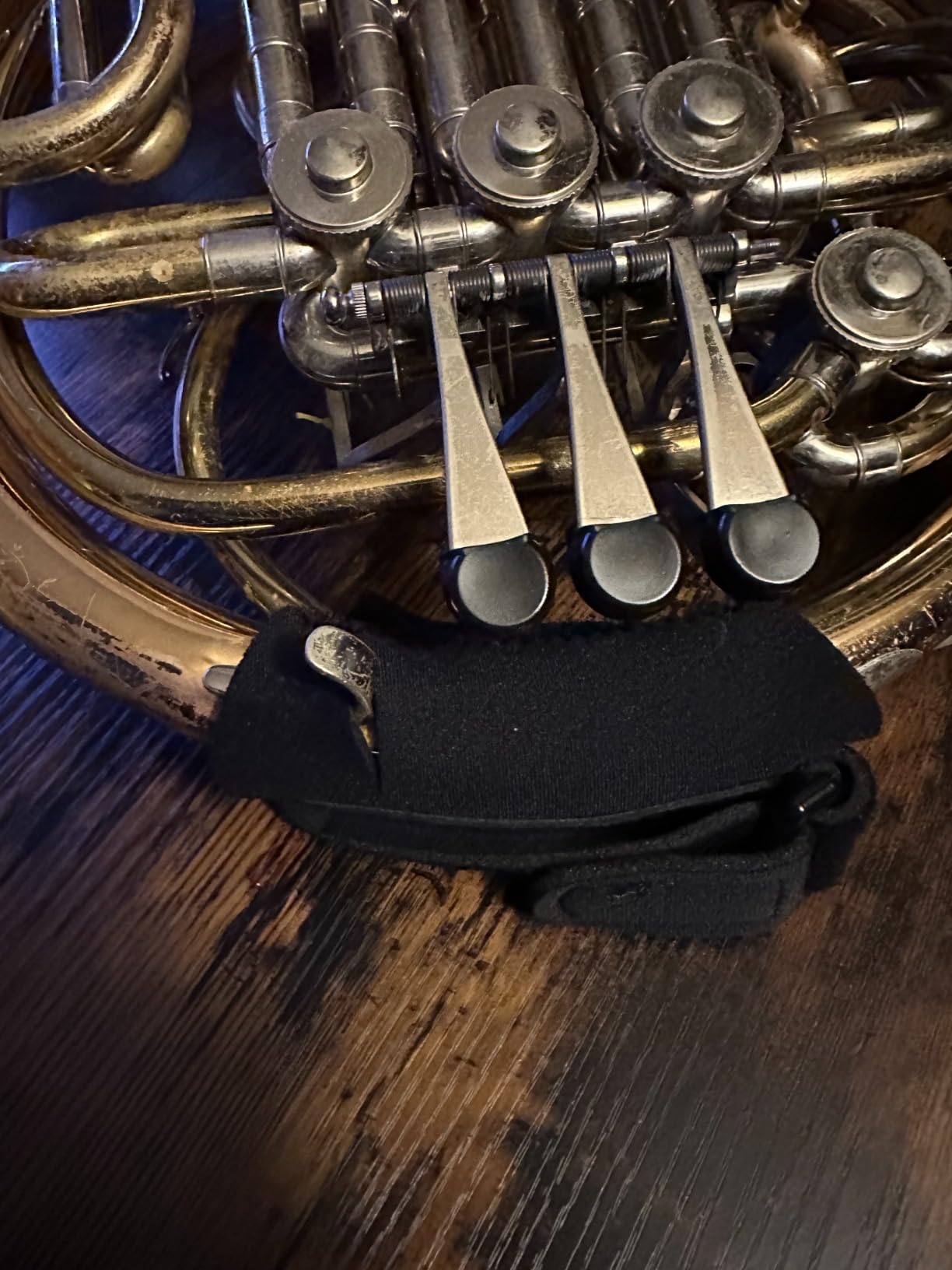 Neotech French Horn Hand Grip - Adjustable, Non-Slip Grip with Genuine Leather French Horn Hand Guard & Neoprene Pad - Black, Made in USA customer photo 1