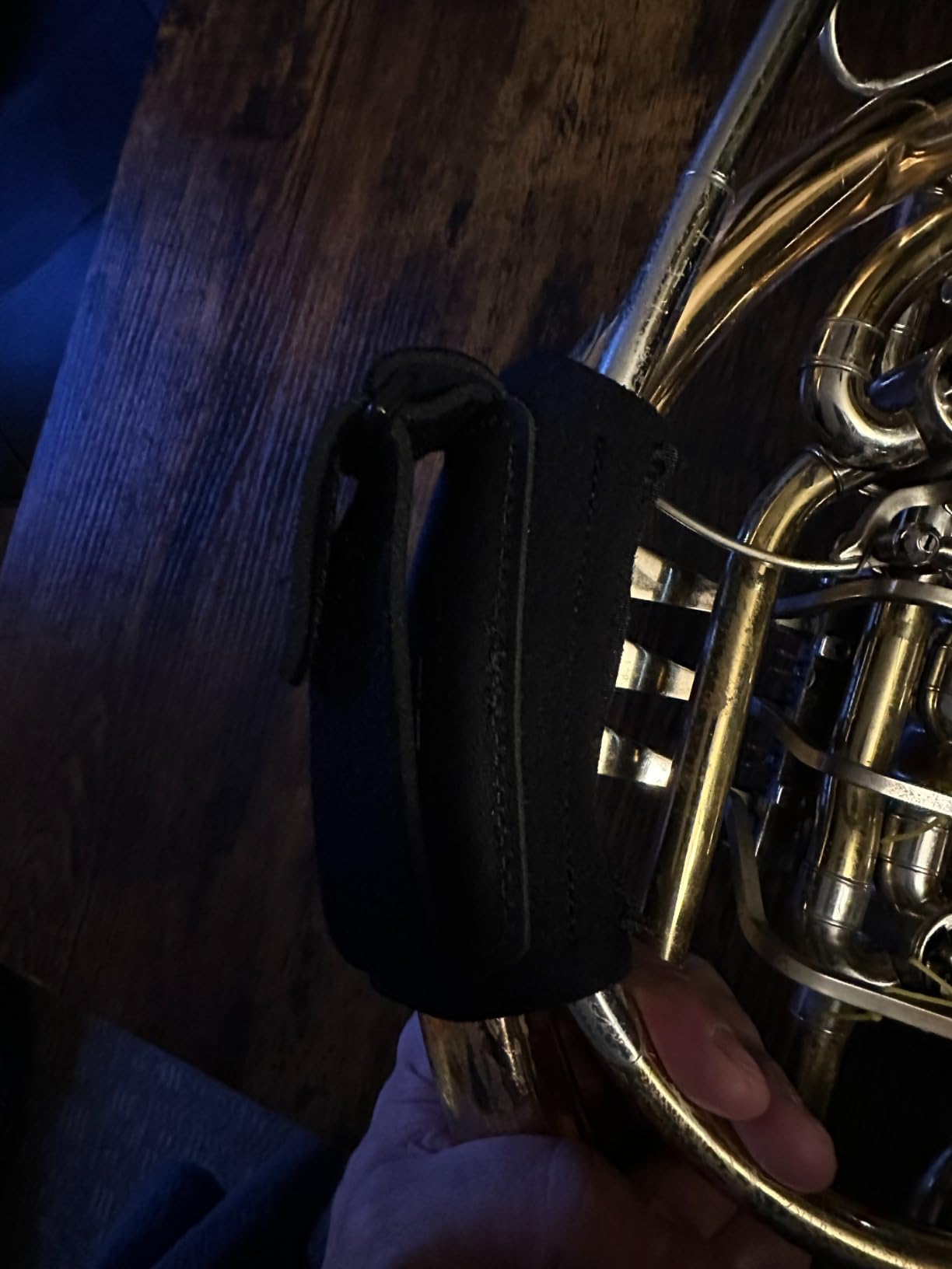 Neotech French Horn Hand Grip - Adjustable, Non-Slip Grip with Genuine Leather French Horn Hand Guard & Neoprene Pad - Black, Made in USA customer photo 2