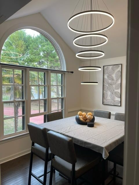 5-Rings Modern LED Chandelier Black Dimmable High Ceiling Chandelier for Dining Room with Remote Control for Foyer Living Room Entryway Staircase(D23.6'', 3000K-6500K) customer photo 1