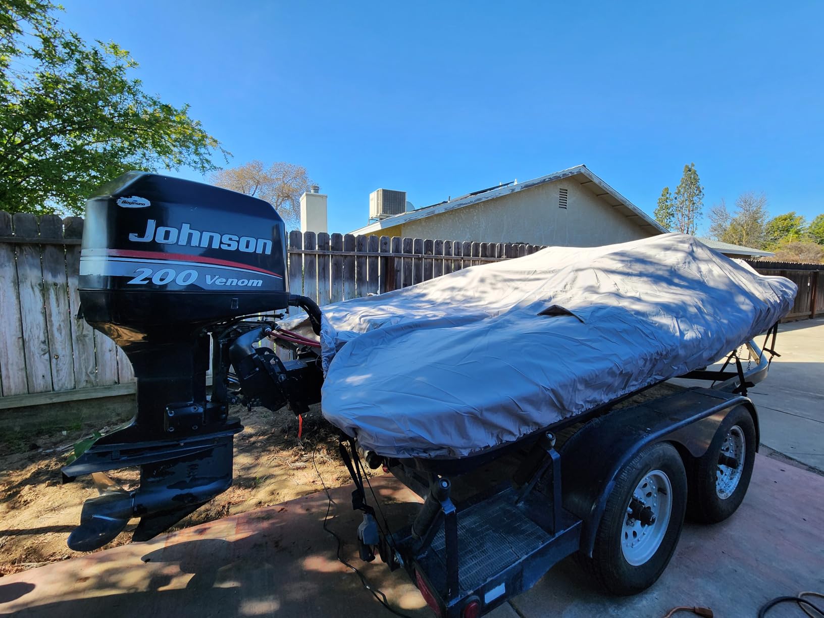 20-22FT Bass Boat Cover with Motor Cover, 1200D PU Waterproof Trailerable | Marine Grade Oxford Fabric, UV & Tear Resistant, Air Vents, Elastic Hem, Double Stitching, Secure Strap, Up to 100